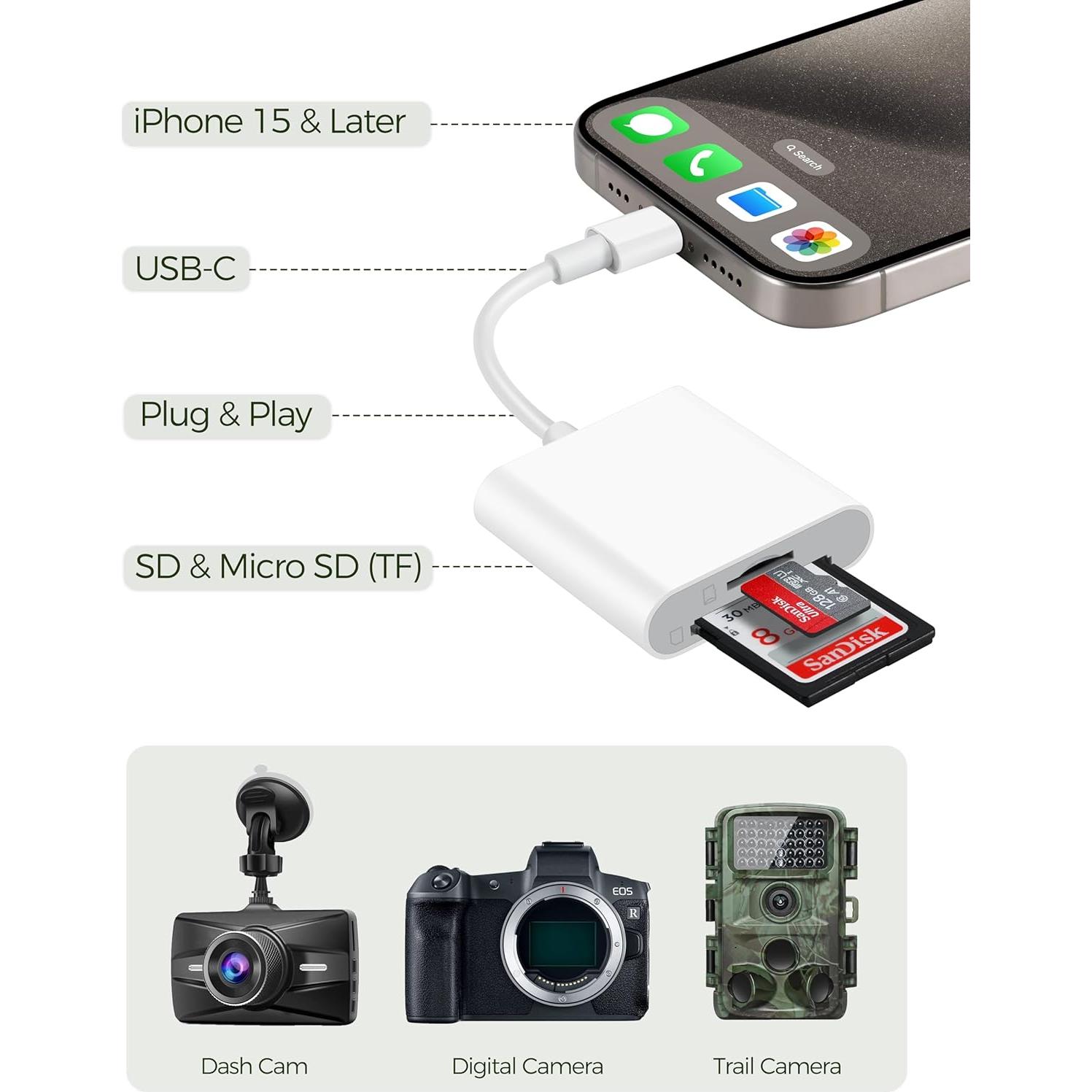 Lector de Tarjetas SD USB-C Kisumi para iPhone 15/16 Pro Max