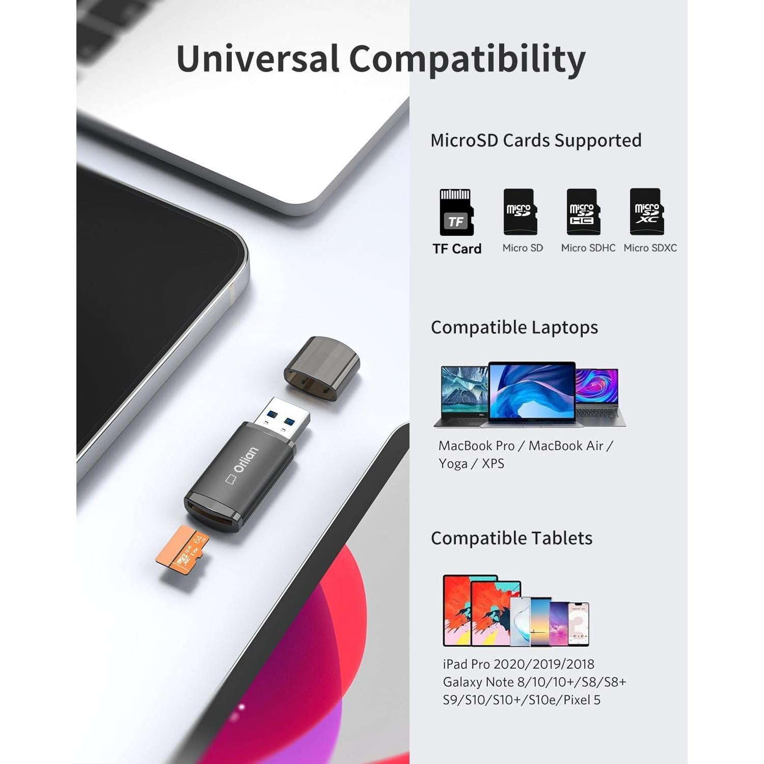 Lector de Tarjeta Micro SD USB 3.0 Orlian U232 - 5Gbps Negro