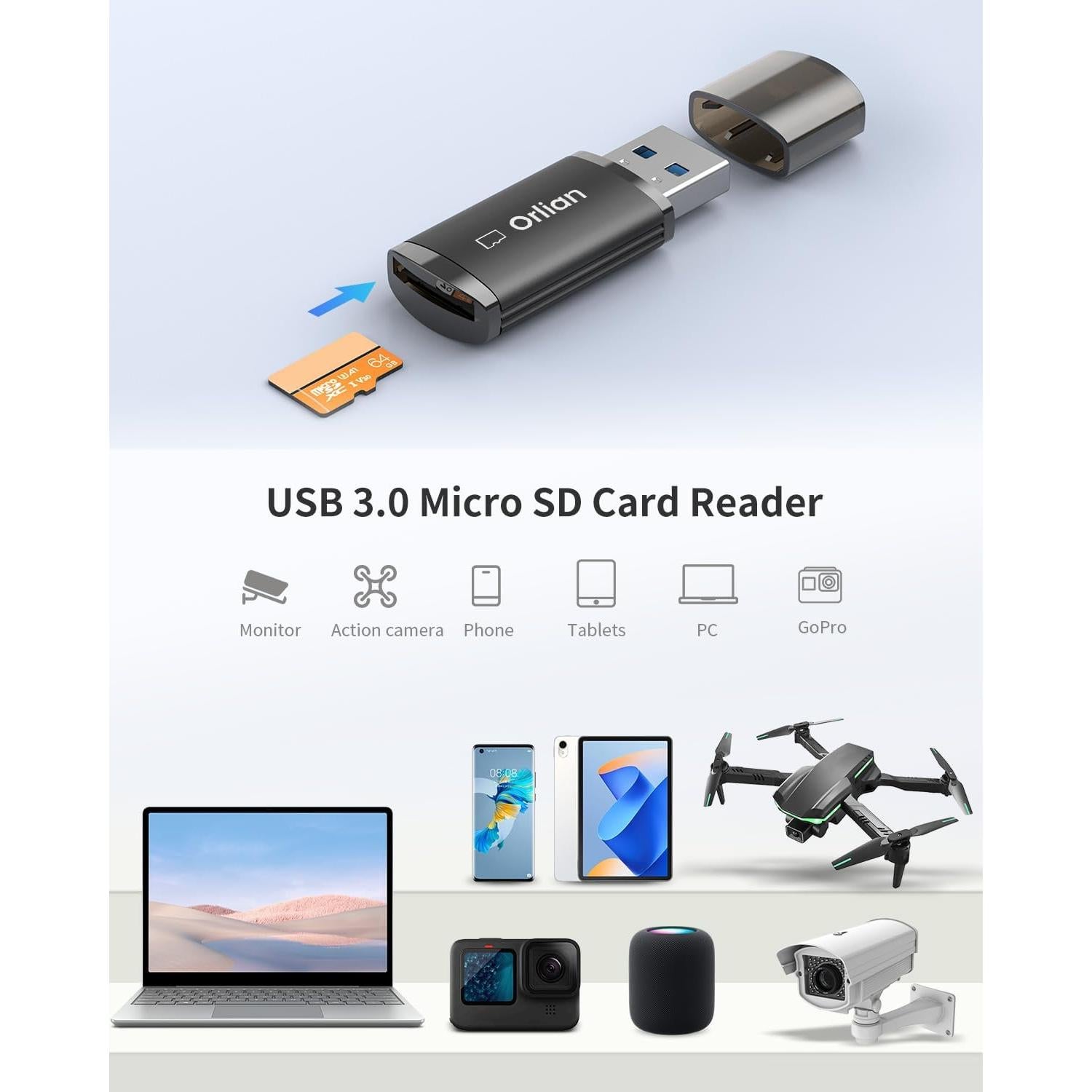 Lector de Tarjeta Micro SD USB 3.0 Orlian U232 - 5Gbps Negro