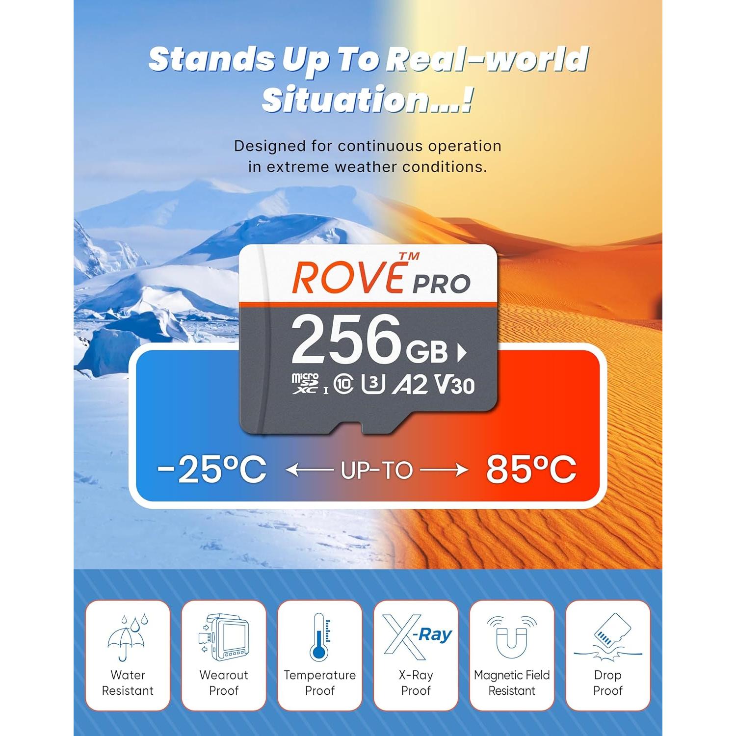 Tarjeta Micro SD ROVE PRO 256GB con Adaptador SD 100MB/s