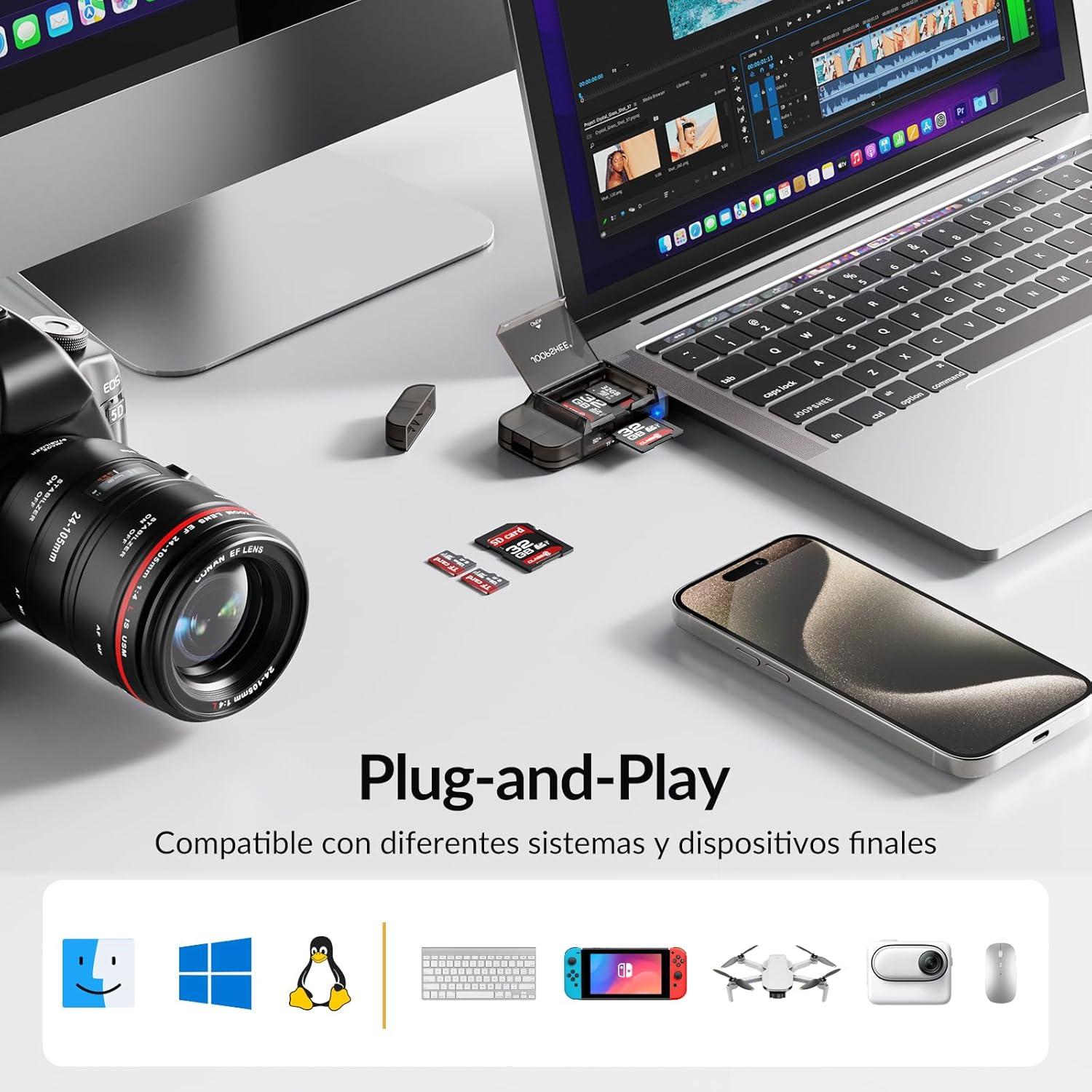 Adaptador Lector de Tarjetas 6-en-1 JOOPSHEE USB-C y USB-A