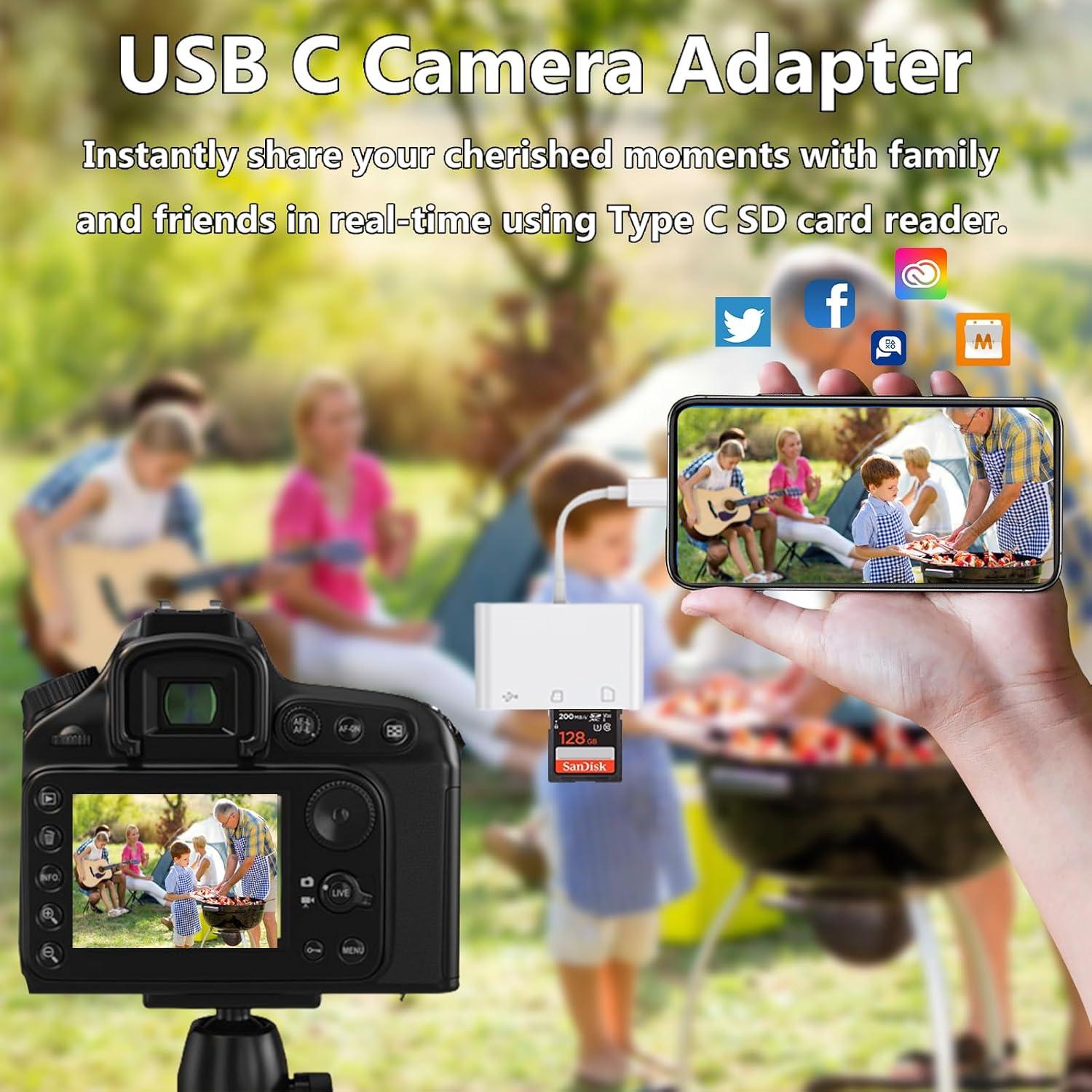 USB C SD Card Reader 3 in 1 Type C USB Camera Card Reader Adapter with SD Micro SD USB 3 Ports for iPhone 15 Pro Max, MacBook Pro/Air, Chromebook, Galaxy and More USB-C Device