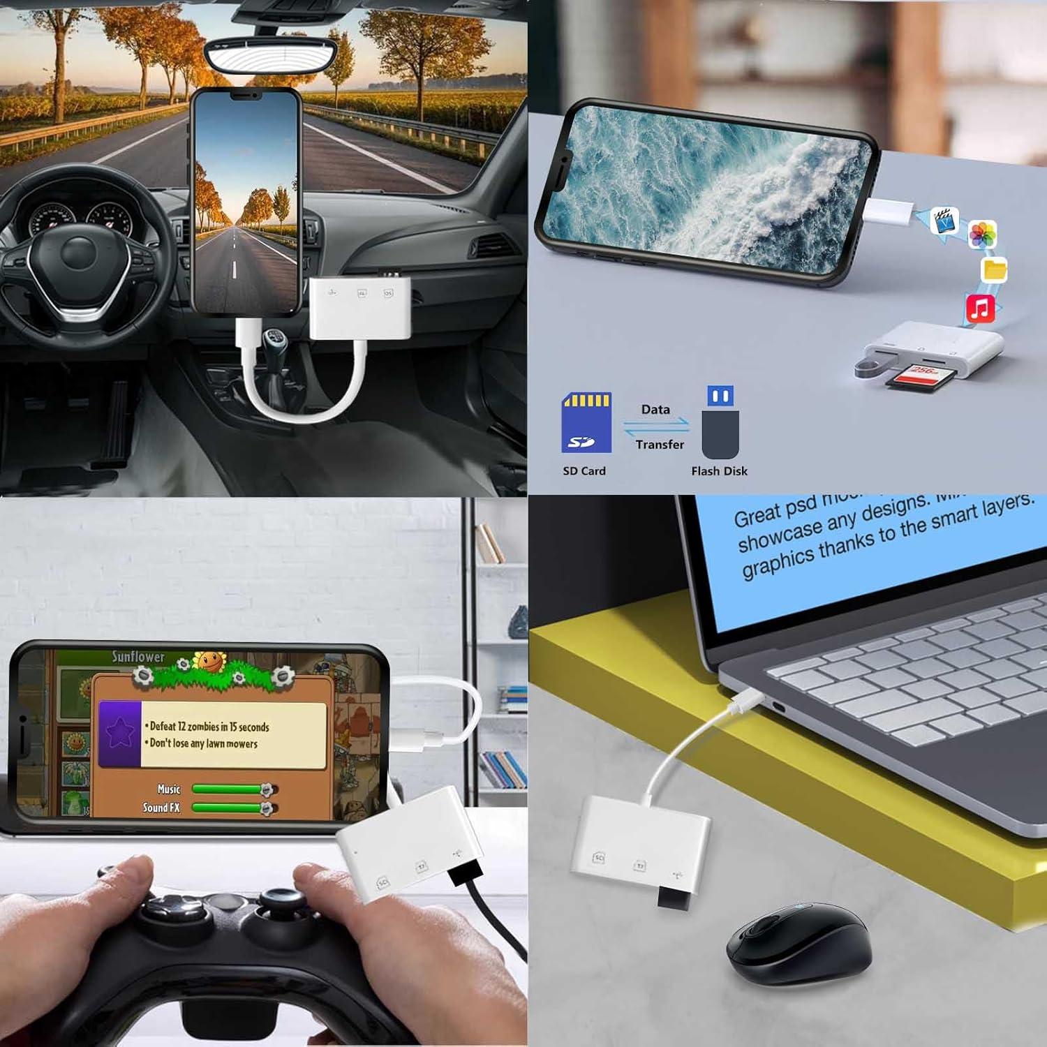 USB C SD Card Reader 3 in 1 Type C USB Camera Card Reader Adapter with SD Micro SD USB 3 Ports for iPhone 15 Pro Max, MacBook Pro/Air, Chromebook, Galaxy and More USB-C Device