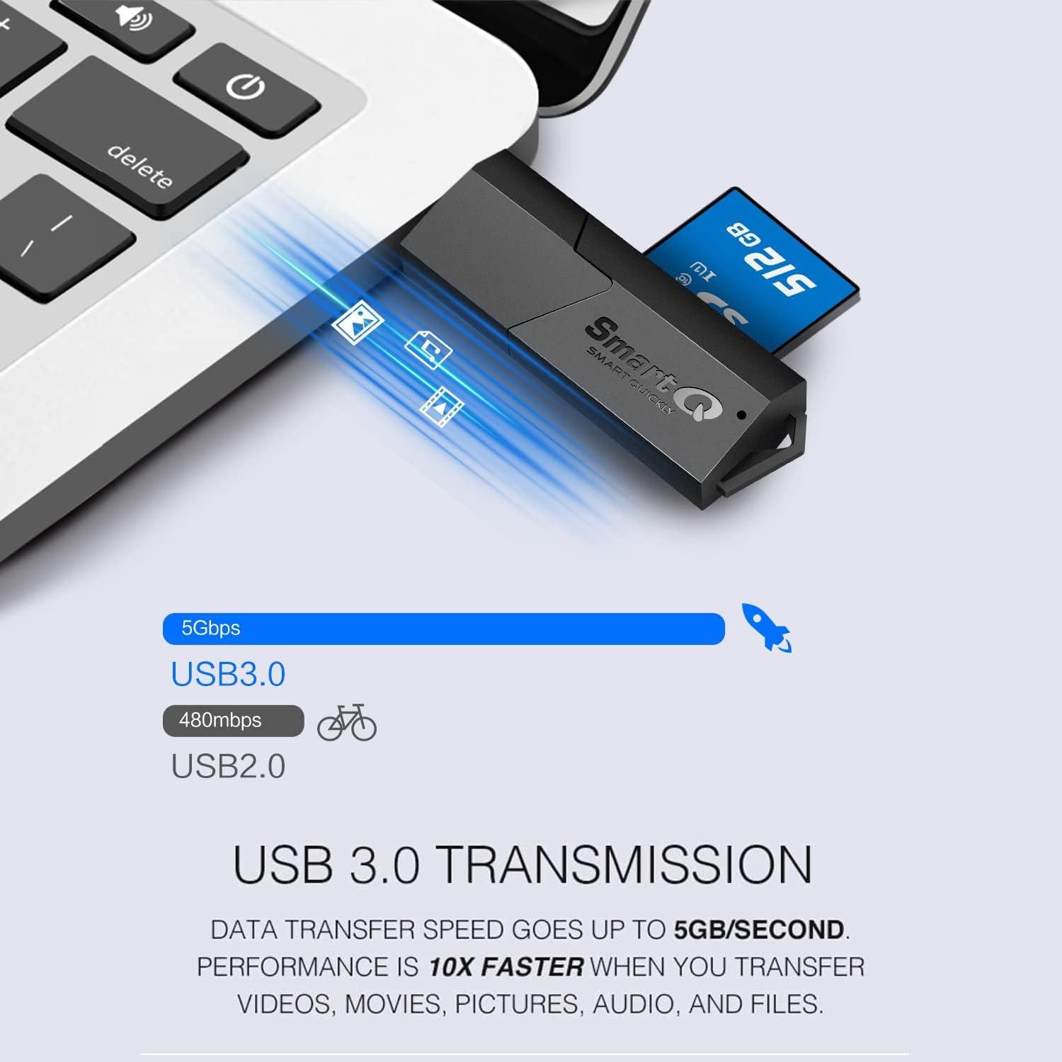 Lector de Tarjetas USB 3.0 SmartQ C307 Portátil 2-en-1