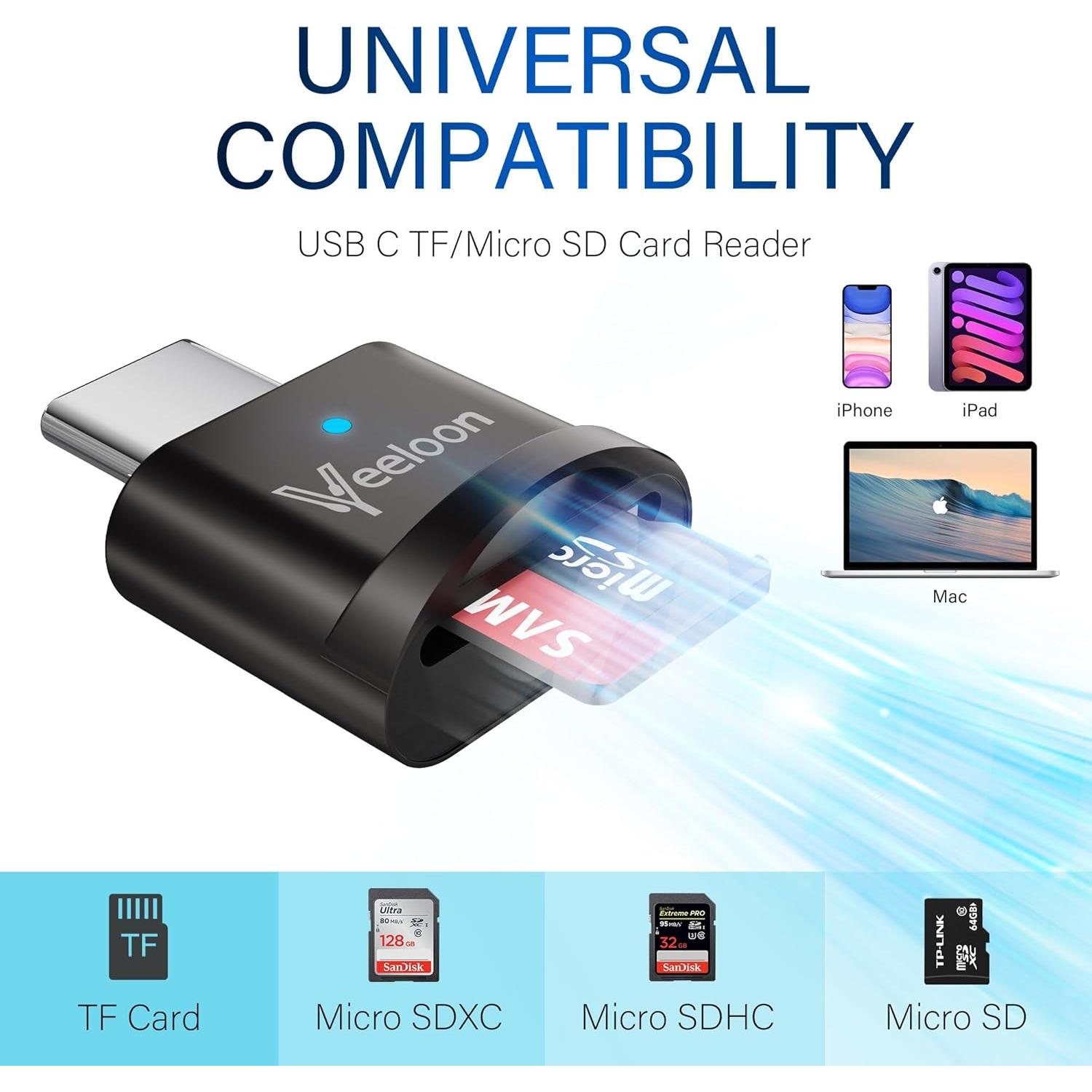 Lector de Tarjeta Micro SD Tipo C Veeloon 104MB/s Portátil