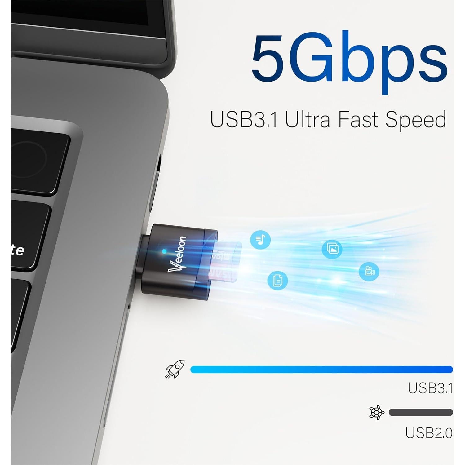 Lector de Tarjeta Micro SD Tipo C Veeloon 104MB/s Portátil