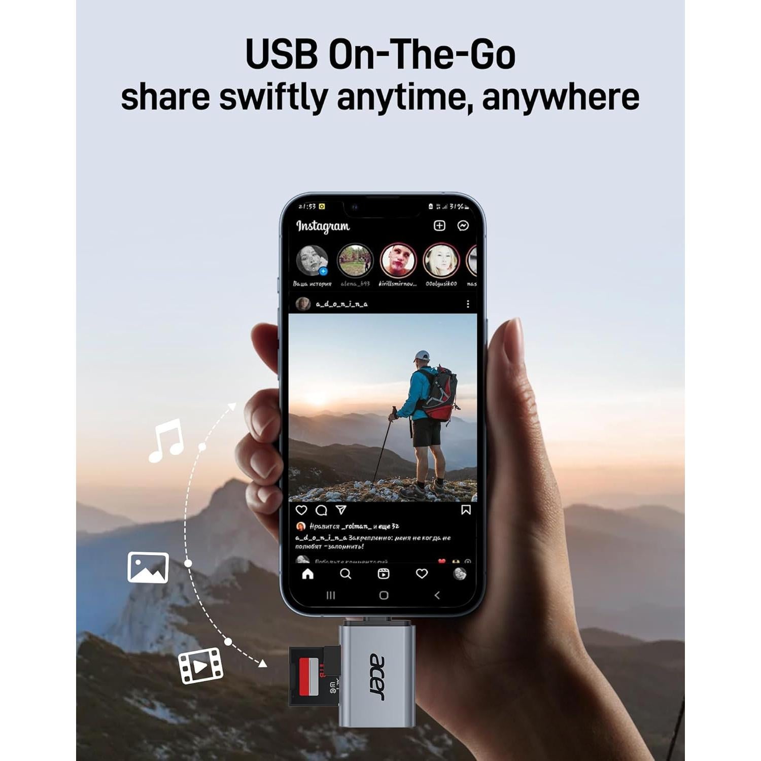 Lector de Tarjetas SD USB C Acer ODK460, Adaptador 2 en 1