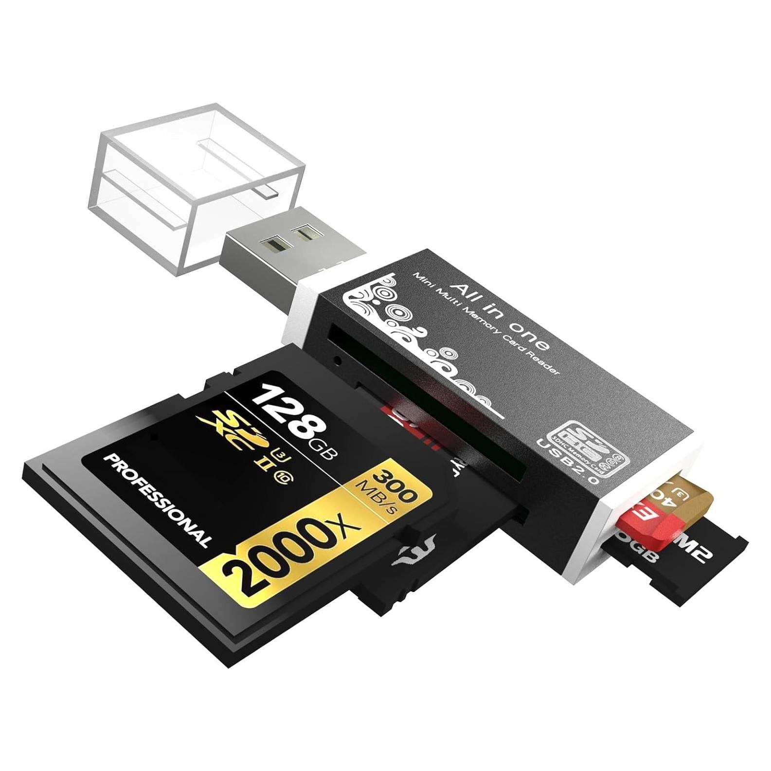 Lector de Tarjetas USB 4 en 1 Wansurs Negro - SD, microSD, M2