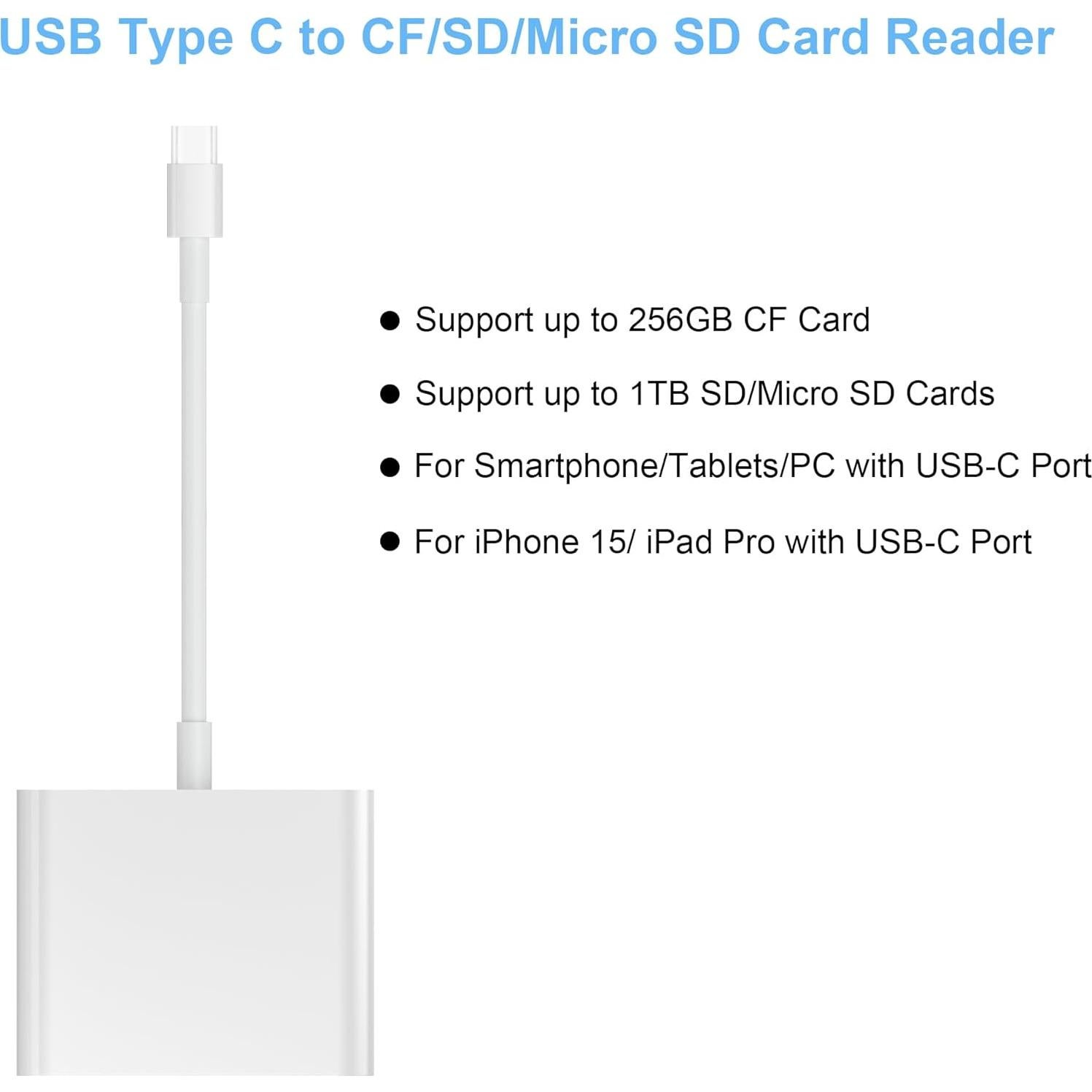 Lector de Tarjetas USB C TIANSONG CF SD TF 3 en 1 Blanco