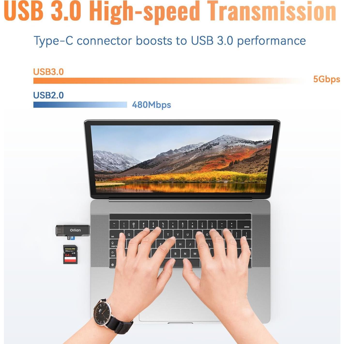 Lector de Tarjetas SD USB 3.0 Orlian U233 - Doble USB A y C