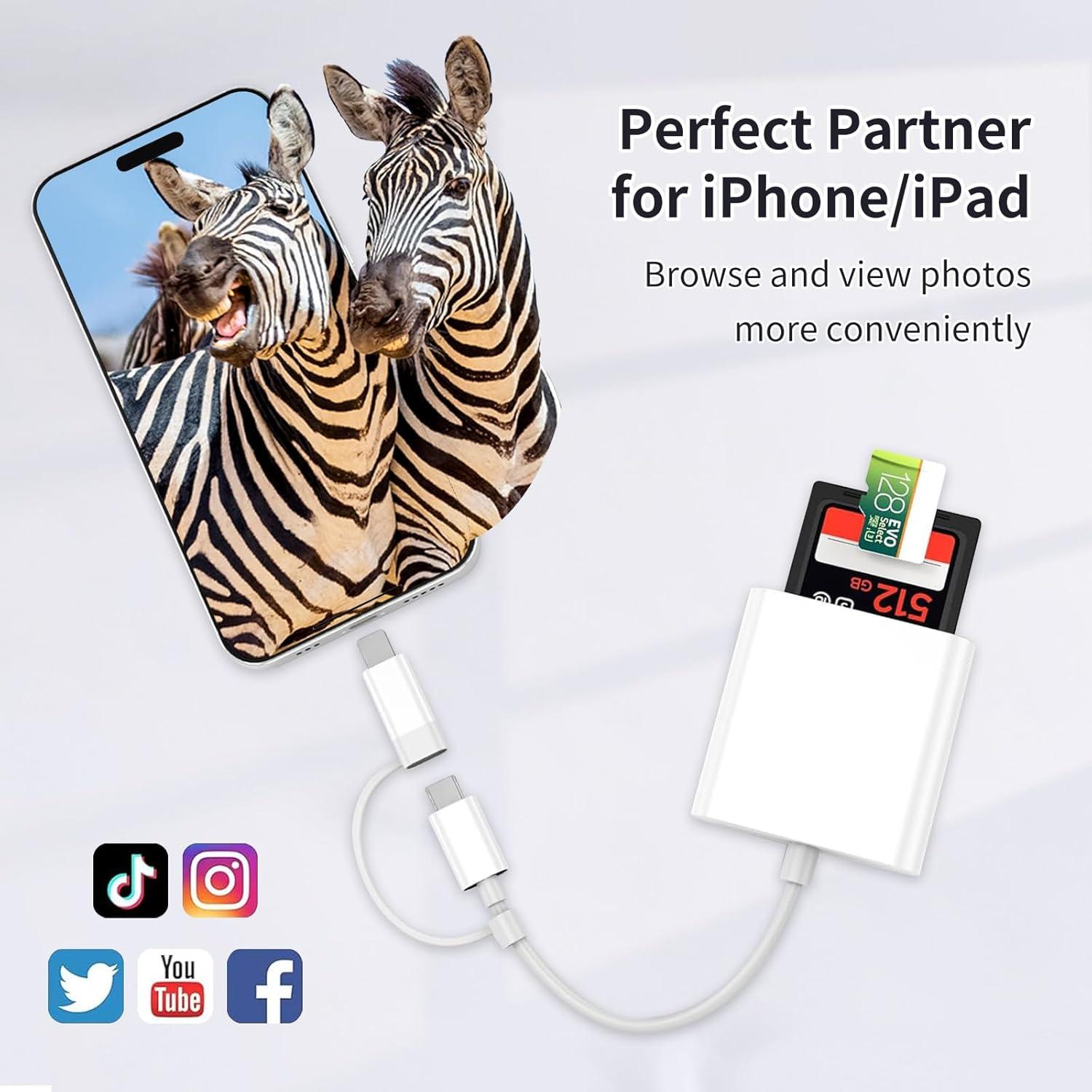 Lector de Tarjetas SD/MicroSD DERSUR para iPhone y iPad Blanco