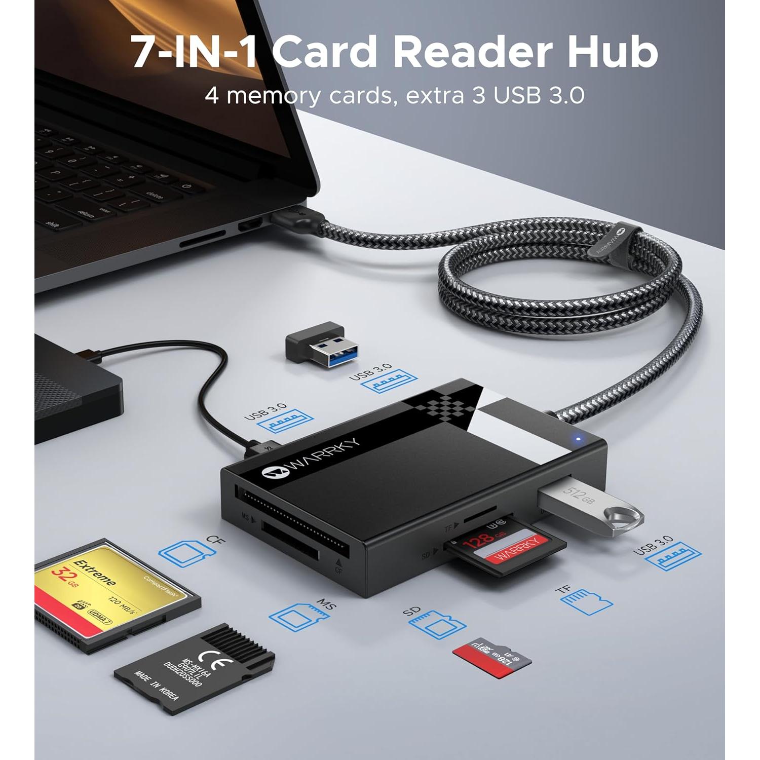 Lector de Tarjetas SD 7 en 1 WARRKY USB 3.0 5Gbps 0.76m