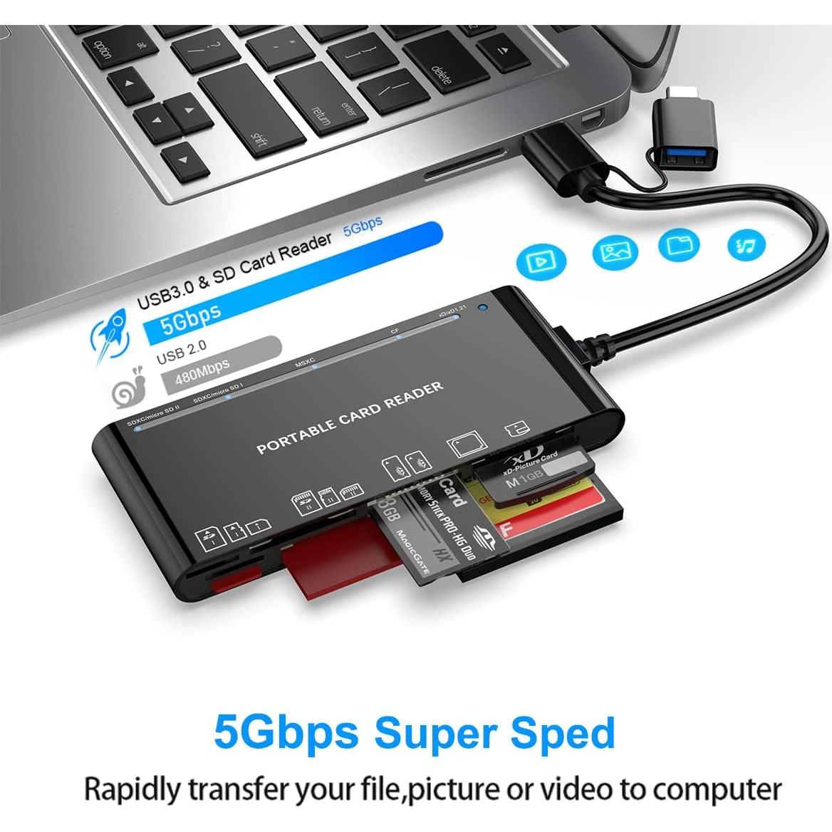 Lector de Tarjetas 7 en 1 Rocketek USB C y USB 3.0