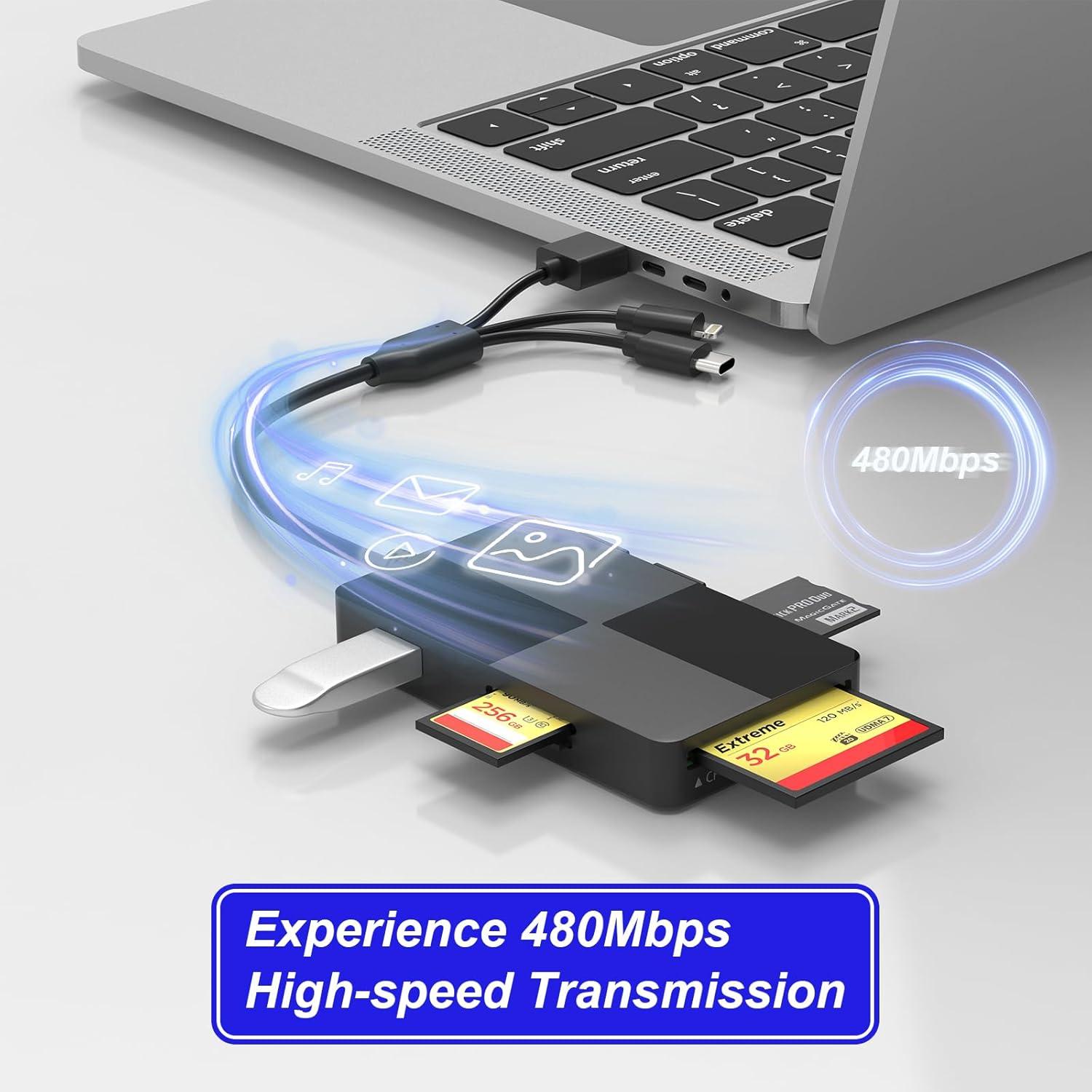 Lector de Tarjetas 8 en 1 Ardaddyn CR343-K-C USB C Lightning