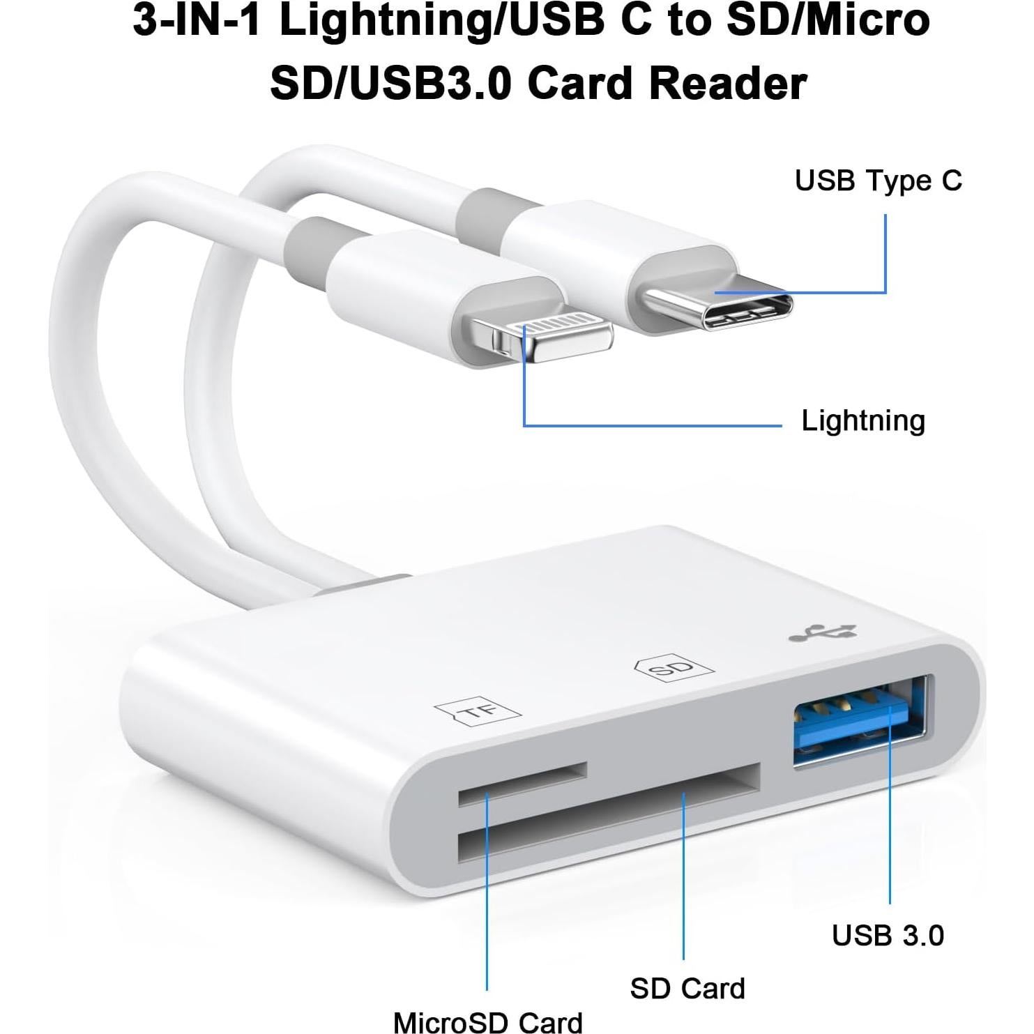 Lector de Tarjetas SD 5-en-1 Smilebridge USB C y Lightning
