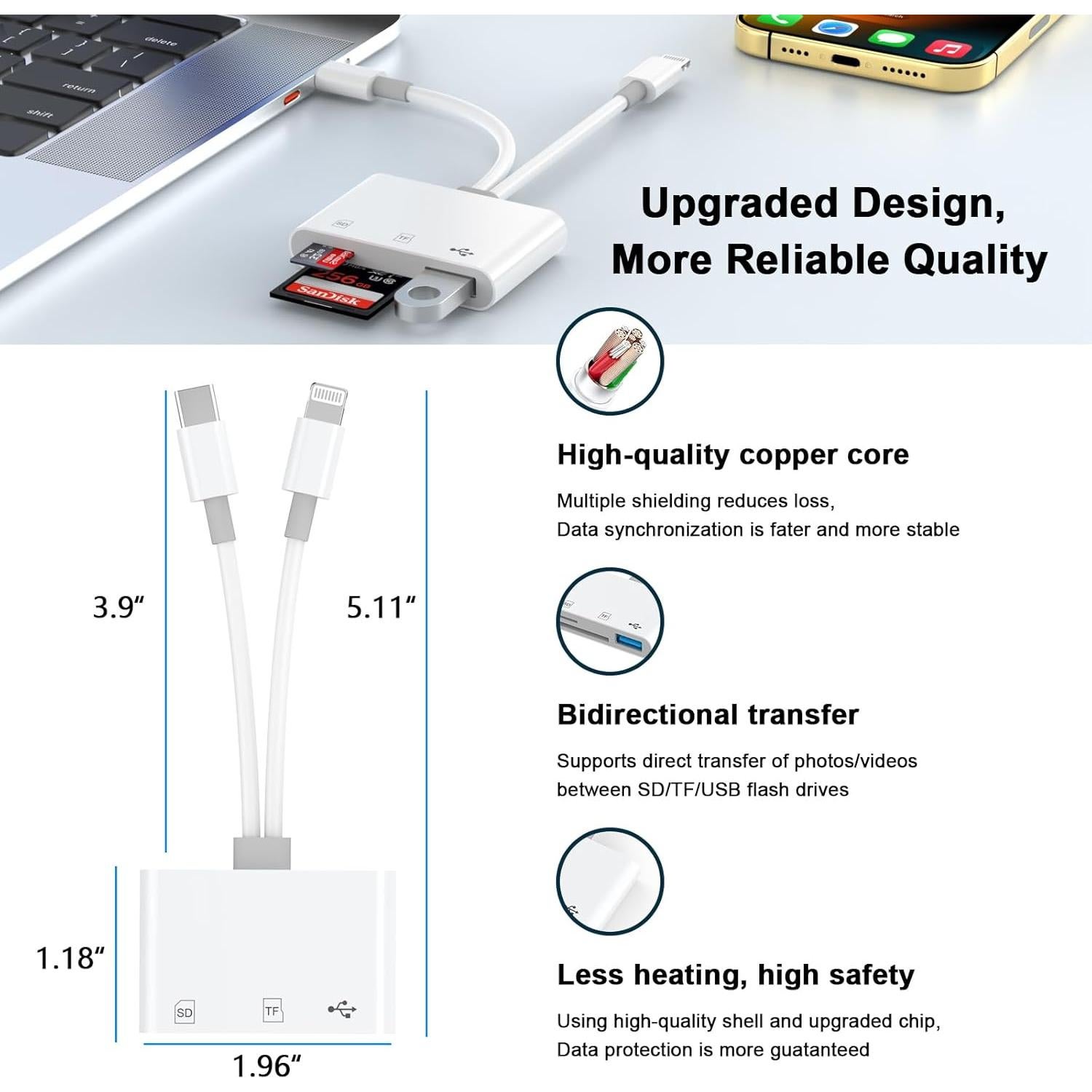 Lector de Tarjetas SD 5-en-1 Smilebridge USB C y Lightning