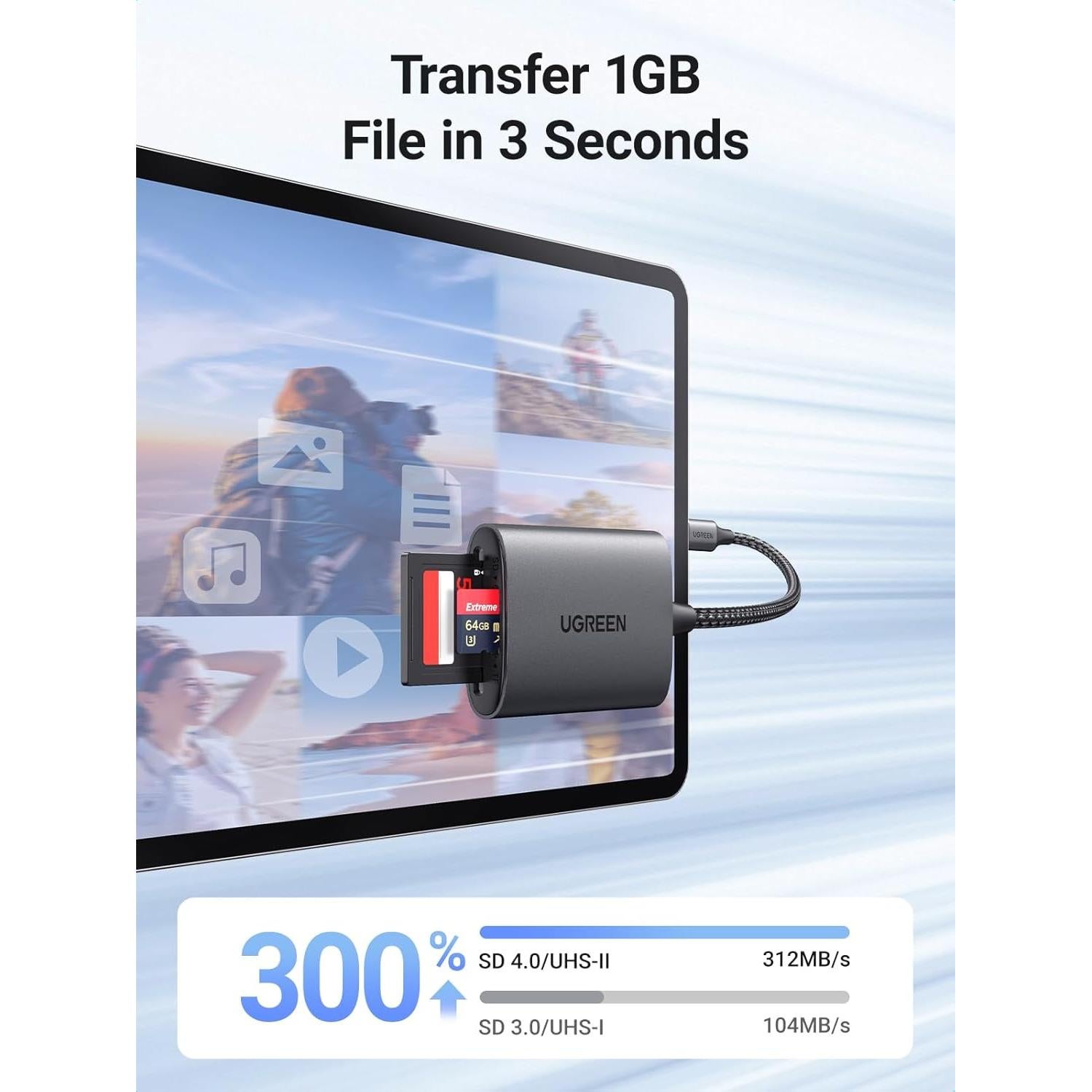 Lector de Tarjetas SD 4.0 UGREEN USB C Rápido 312MB/s