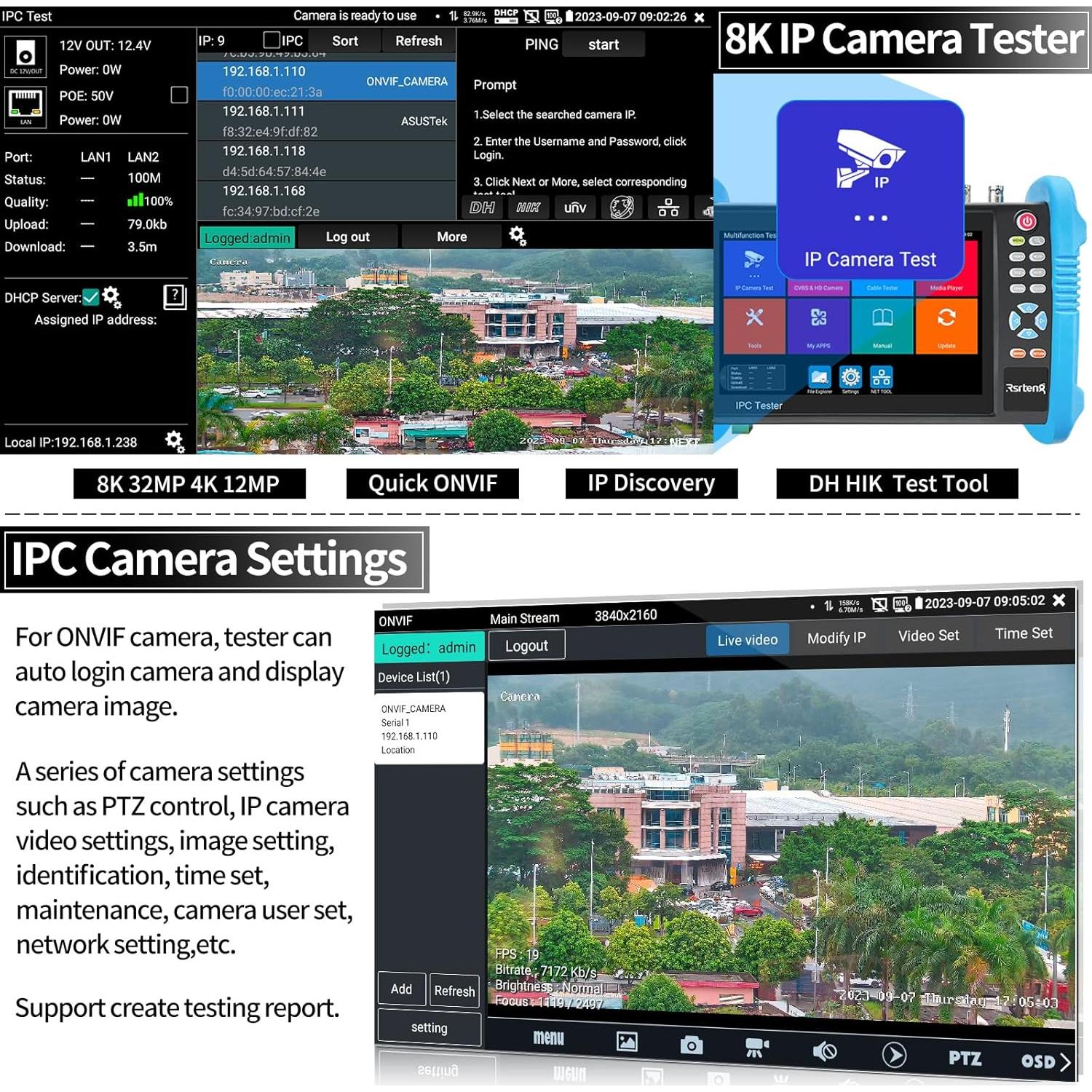 Probador de Cámara IP Rsrteng IPC-9800ADH Pro 8K 32MP