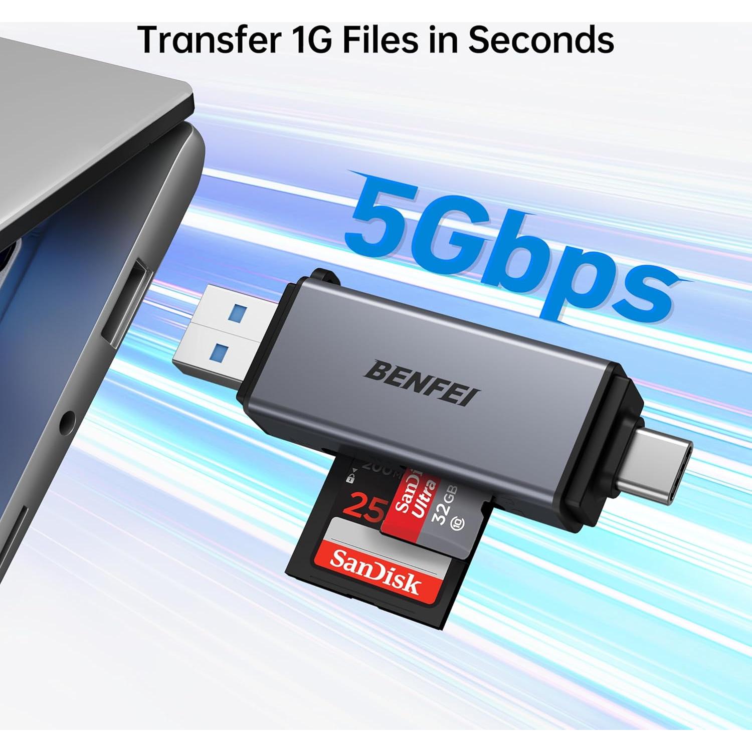 Lector de Tarjetas SD/Micro SD BENFEI USB-C 2 en 1 104MB/s