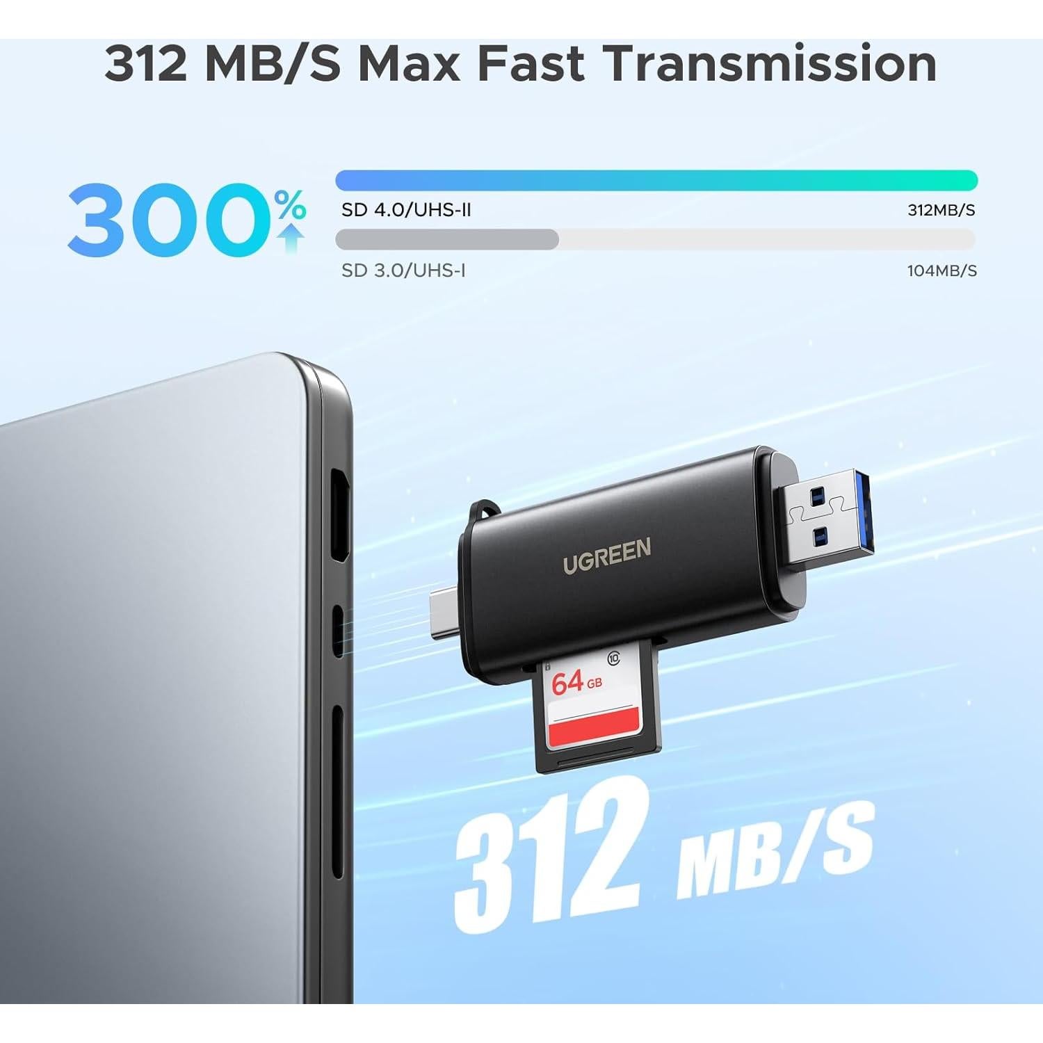 Lector de Tarjetas SD USB C UGREEN 65024 312 MB/s 2-en-1