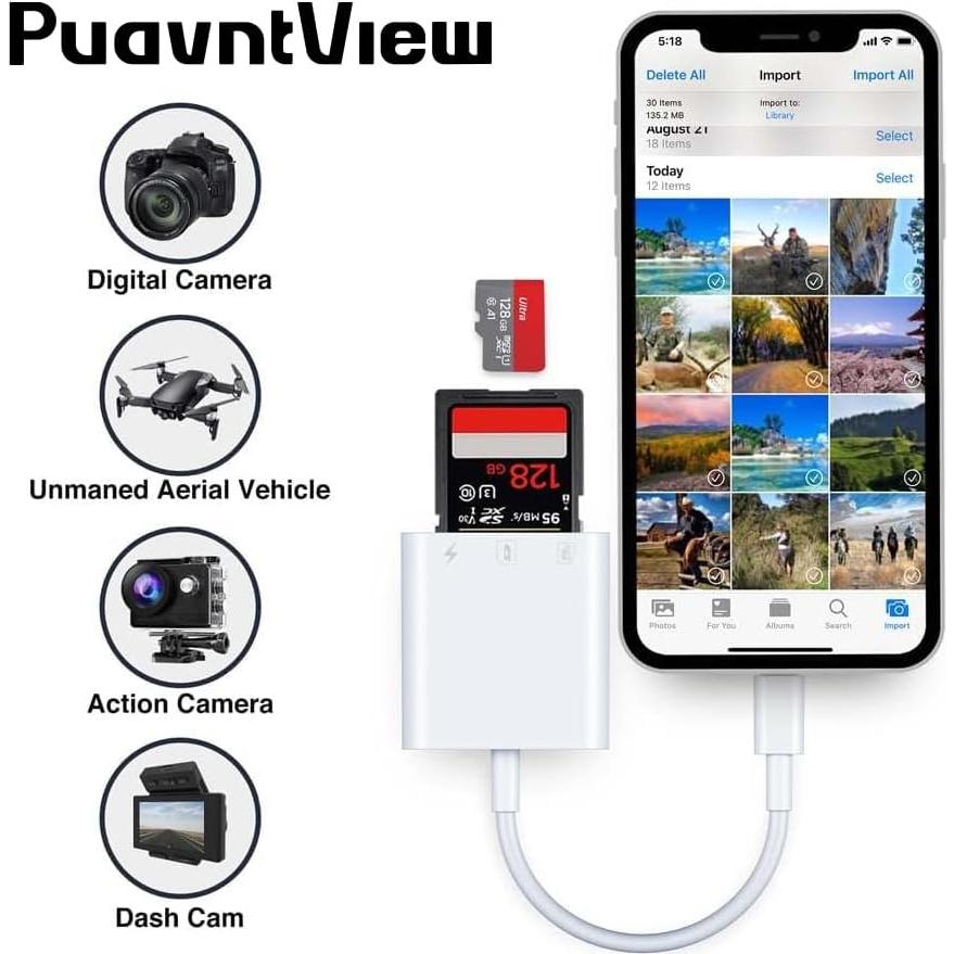 Lector de Tarjetas SD PuavntView para iPhone/iPad - 3 Ranuras