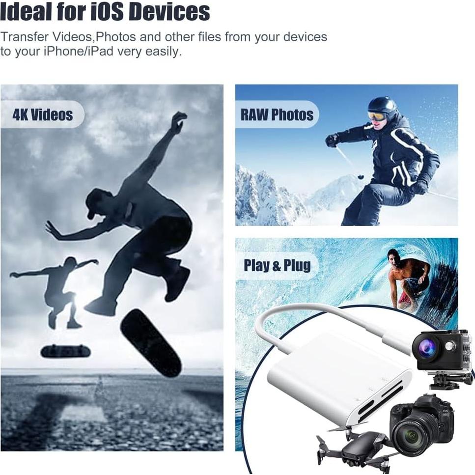 Lector de Tarjetas SD PuavntView para iPhone/iPad - 3 Ranuras