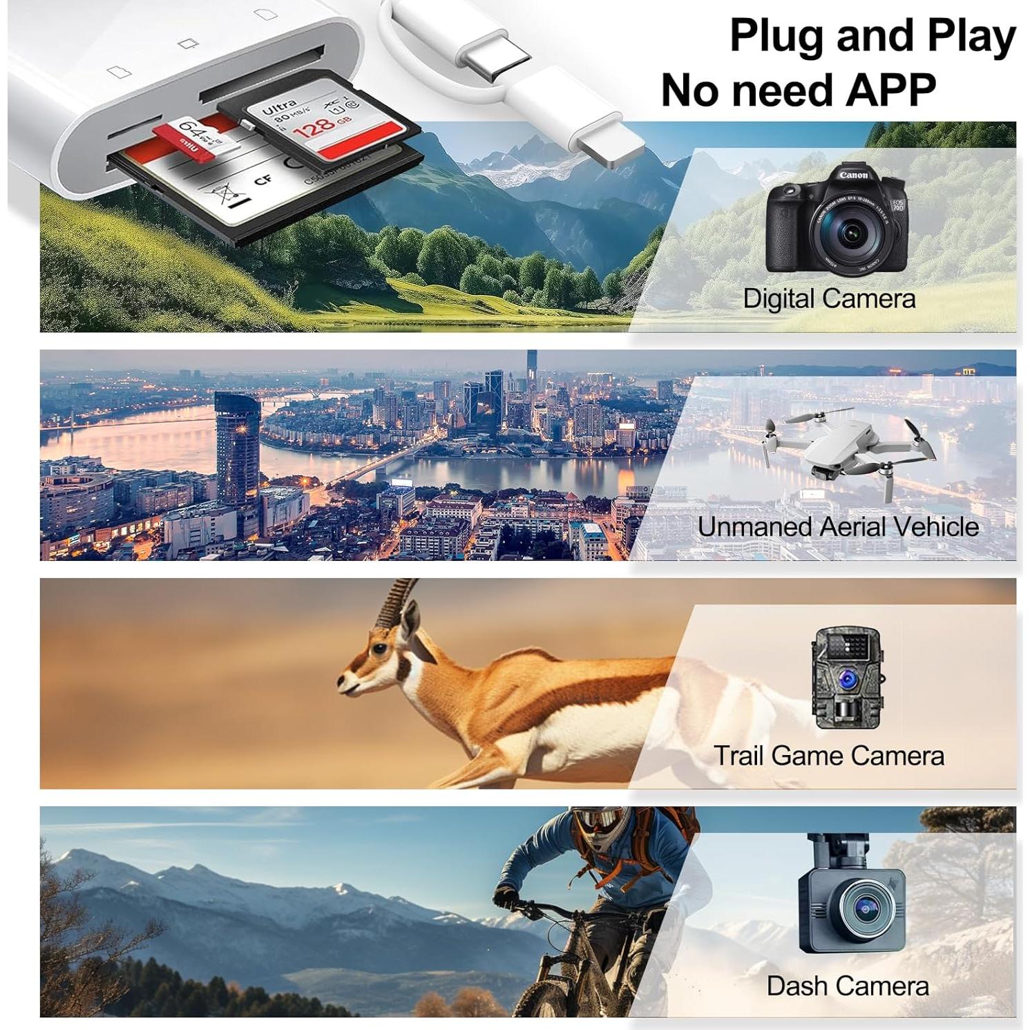 Lector de tarjeta SD USB C Obcxin para iPhone y Android 3 en 1