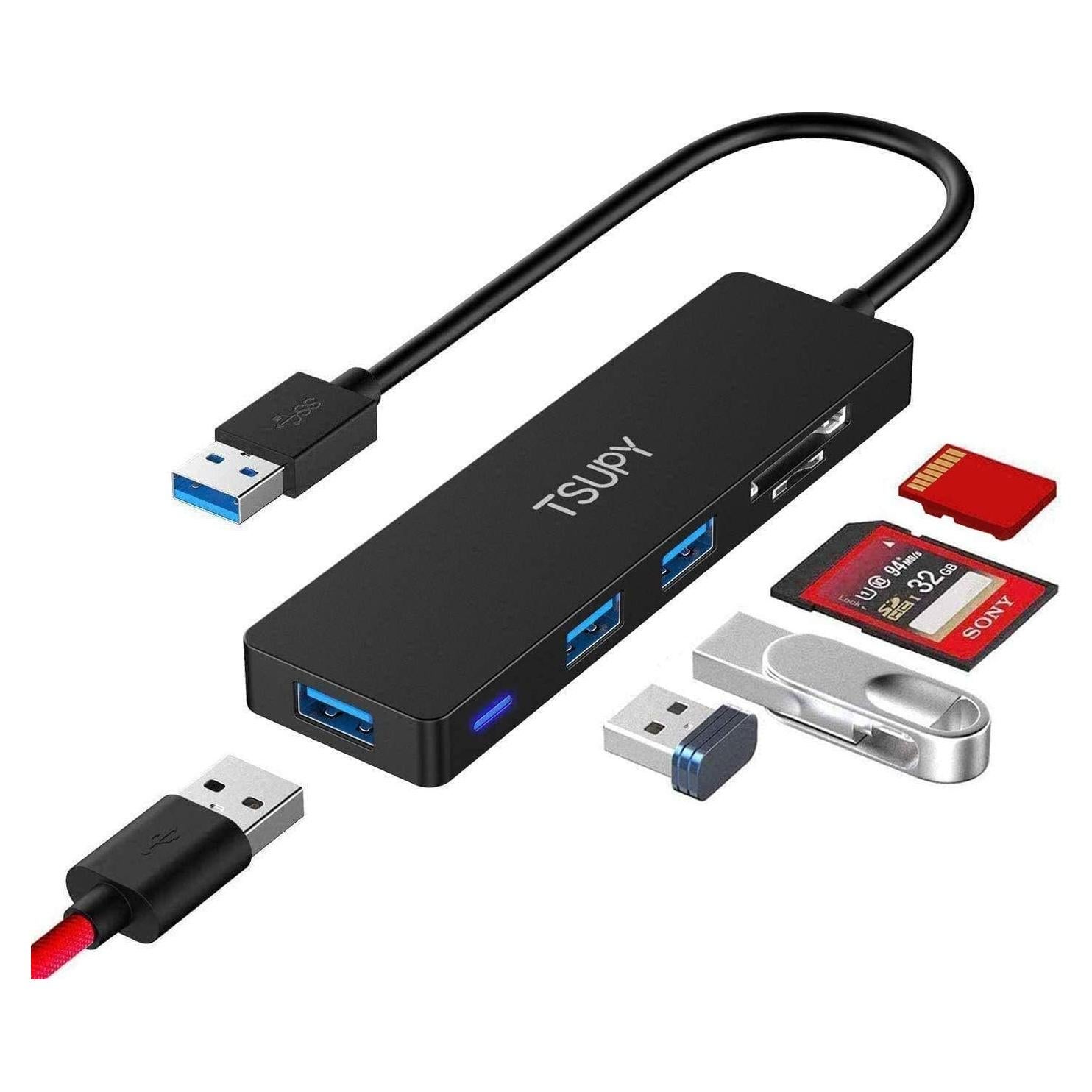 Hub USB 3.0 TSUPY 5 en 1 con Lector de Tarjetas SD y TF