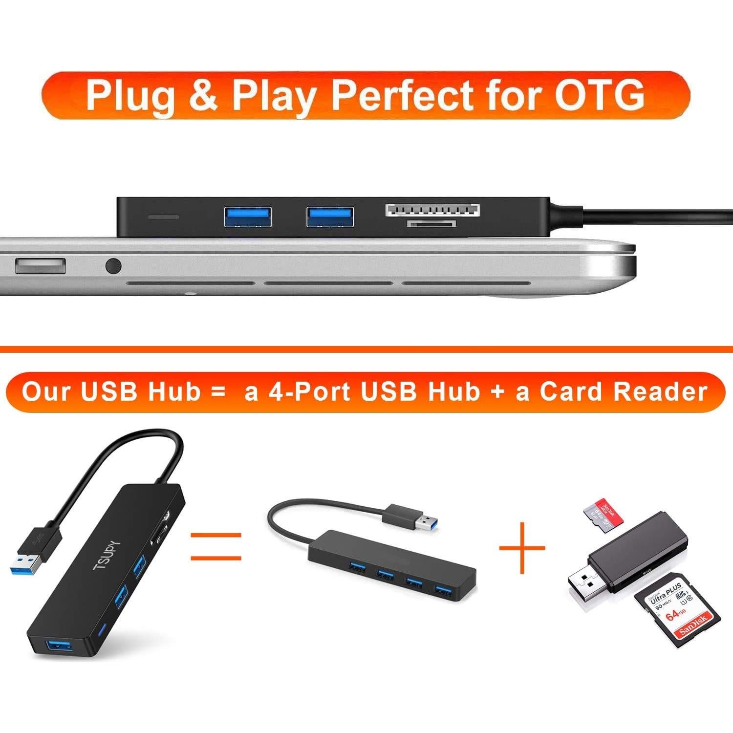 Hub USB 3.0 TSUPY 5 en 1 con Lector de Tarjetas SD y TF