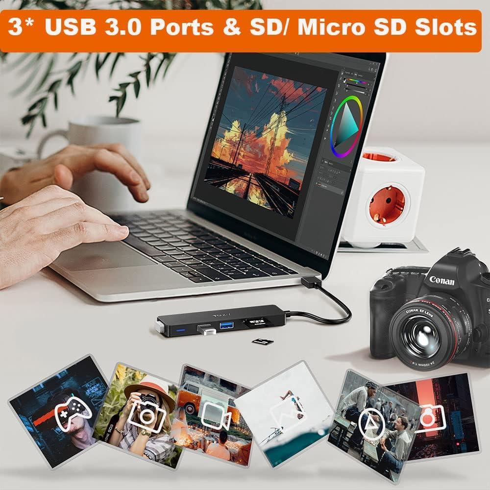 Hub USB 3.0 TSUPY 5 en 1 con Lector de Tarjetas SD y TF