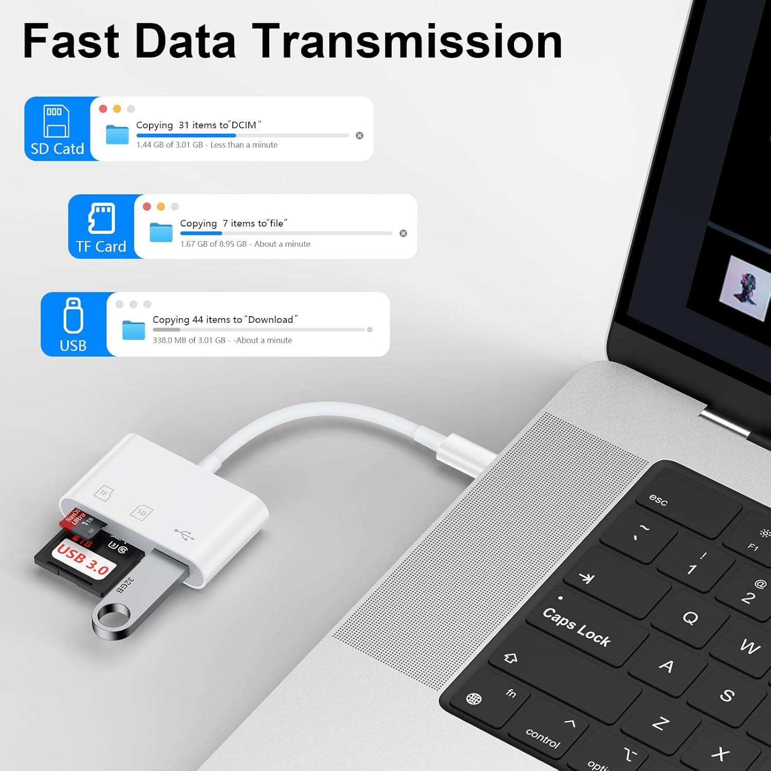 Lector de Tarjetas SD USB C Sicodo 3 en 1 para iPhone 16 Pro