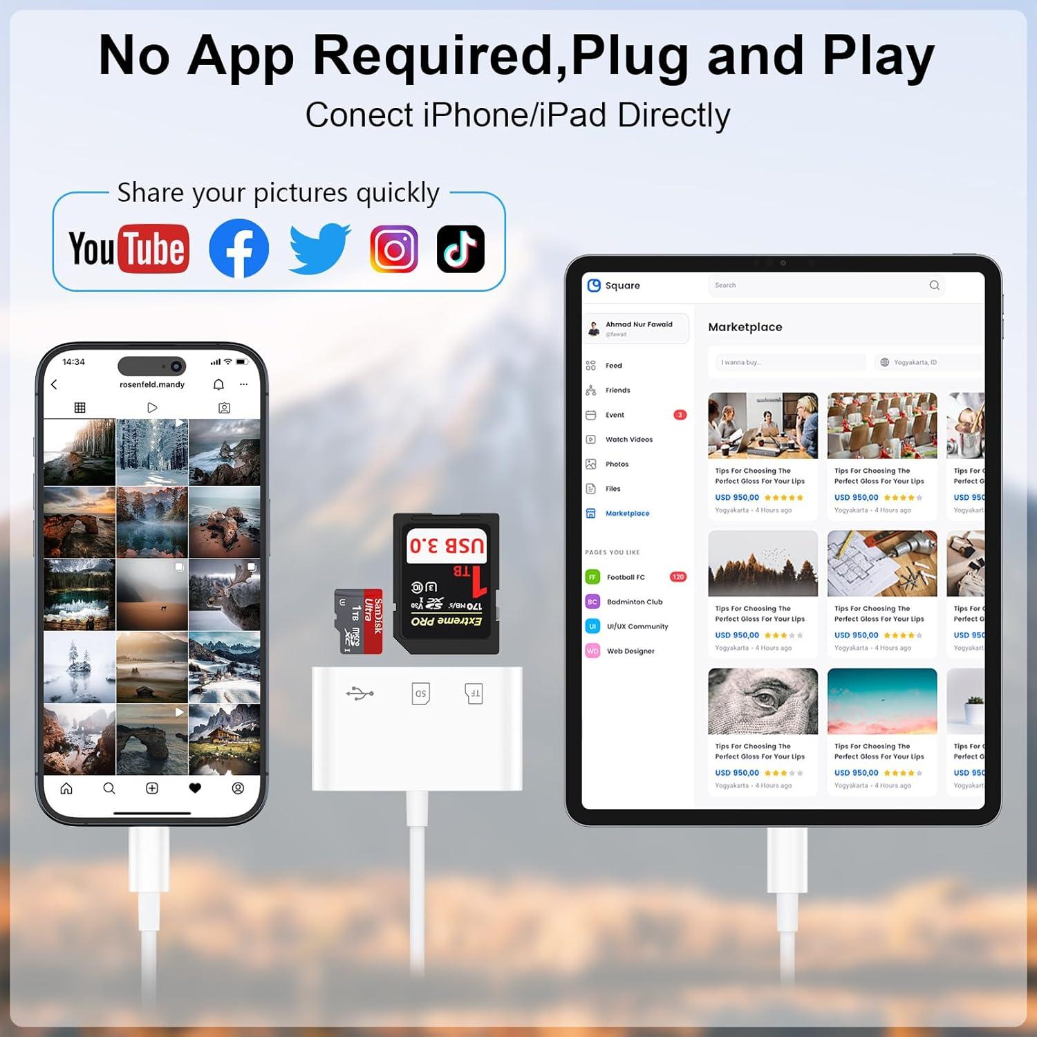 Lector de Tarjetas SD USB C Sicodo 3 en 1 para iPhone 16 Pro