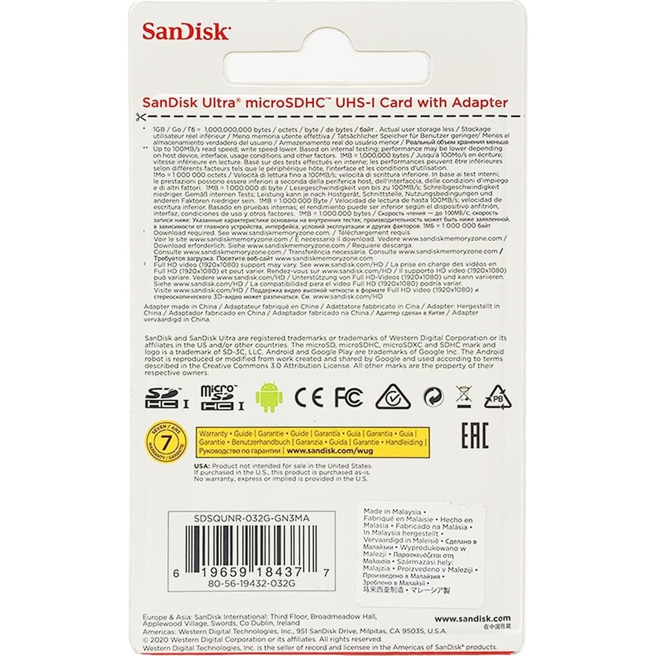 Tarjeta microSD SanDisk Ultra 32GB UHS-I Clase 10 Plata