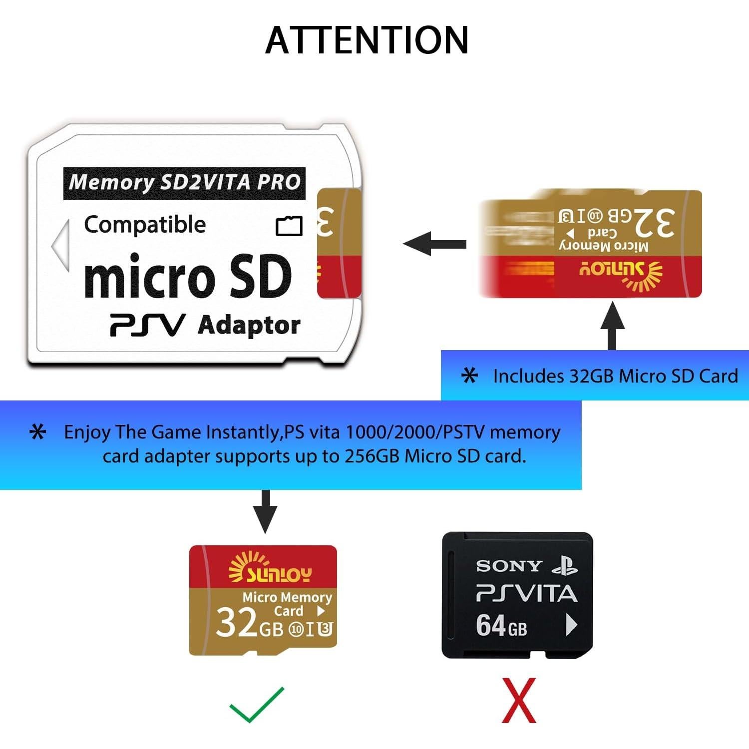 Adaptador SD2Vita 6.0 Sunloy + MicroSD 32GB para PS Vita