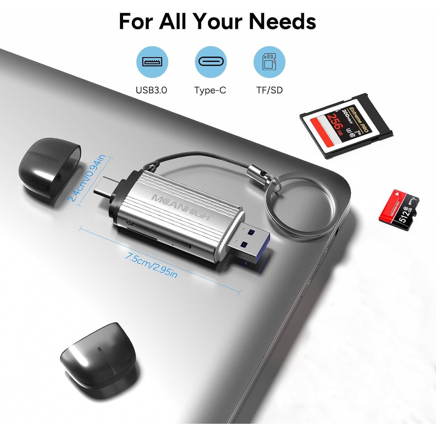 Lector de Tarjetas SD MEANHIGH USB-C y USB 3.0 Doble Conector