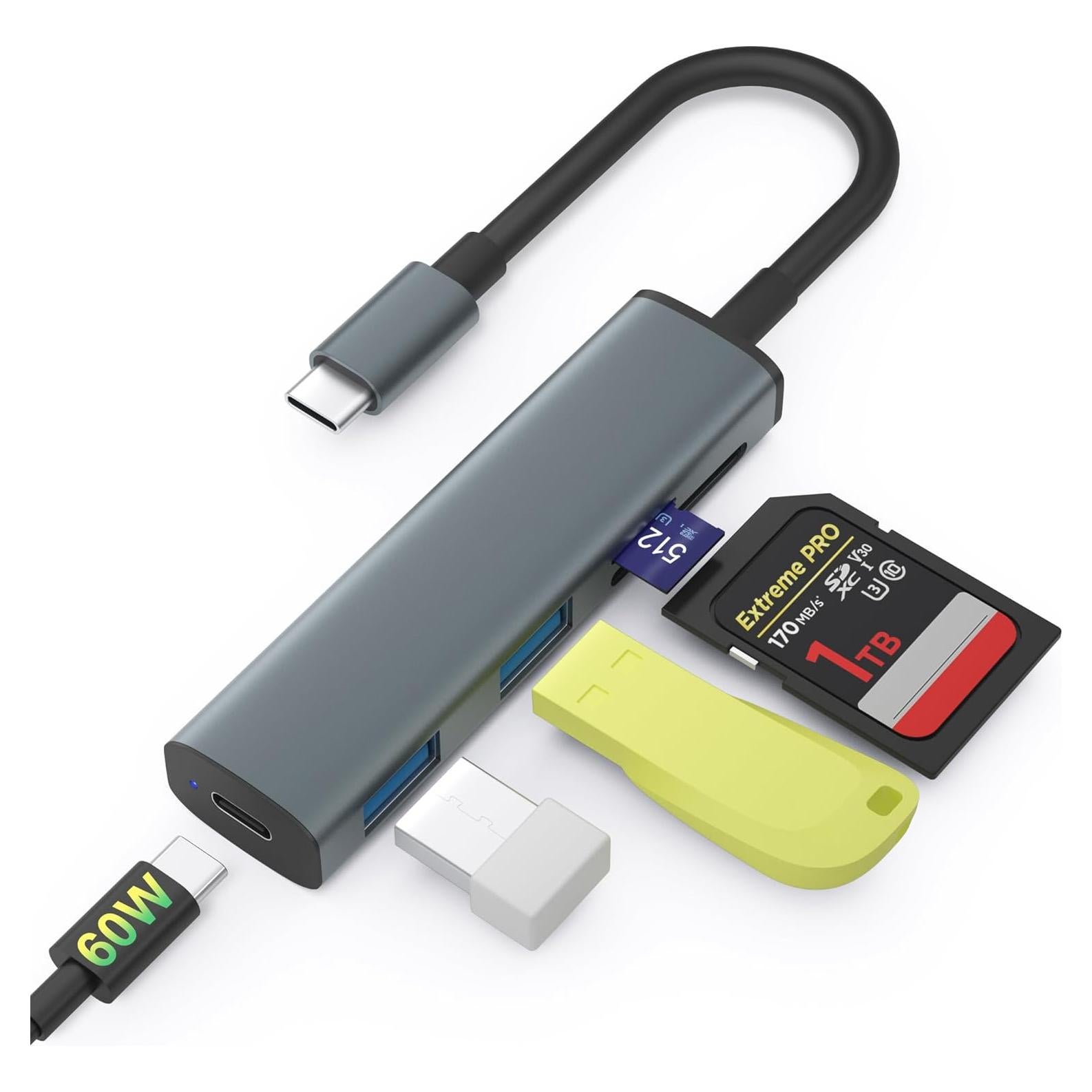 Lector de Tarjetas SD USB-C TIANSONG C2OST 60W 4 Puertos