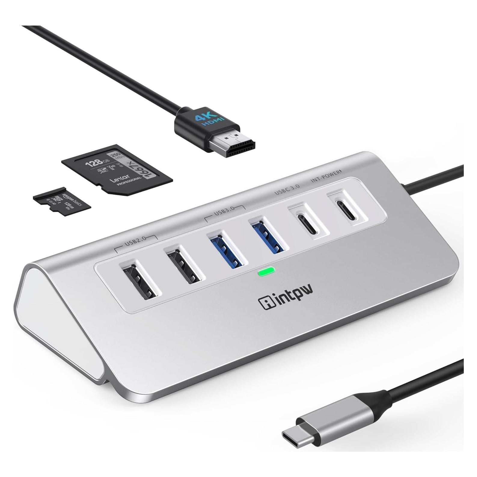 Hub USB C 9-en-1 INTPW con HDMI 4K, PD 100W, Aluminio