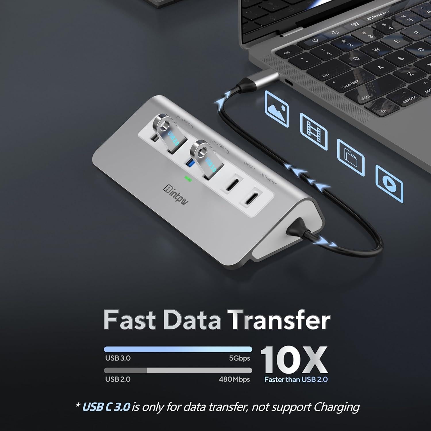 Hub USB C 9-en-1 INTPW con HDMI 4K, PD 100W, Aluminio