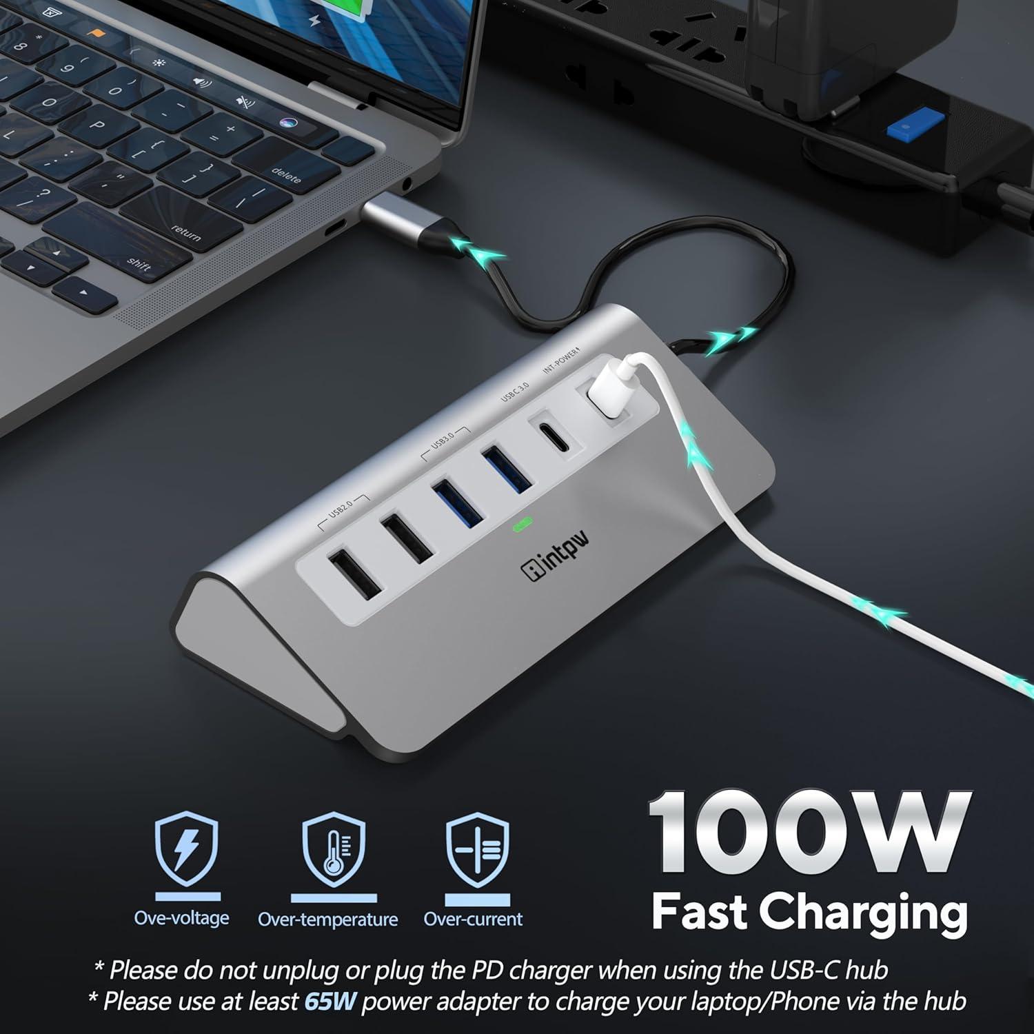 Hub USB C 9-en-1 INTPW con HDMI 4K, PD 100W, Aluminio