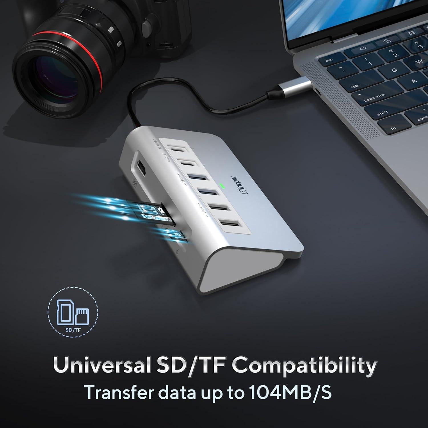Hub USB C 9-en-1 INTPW con HDMI 4K, PD 100W, Aluminio