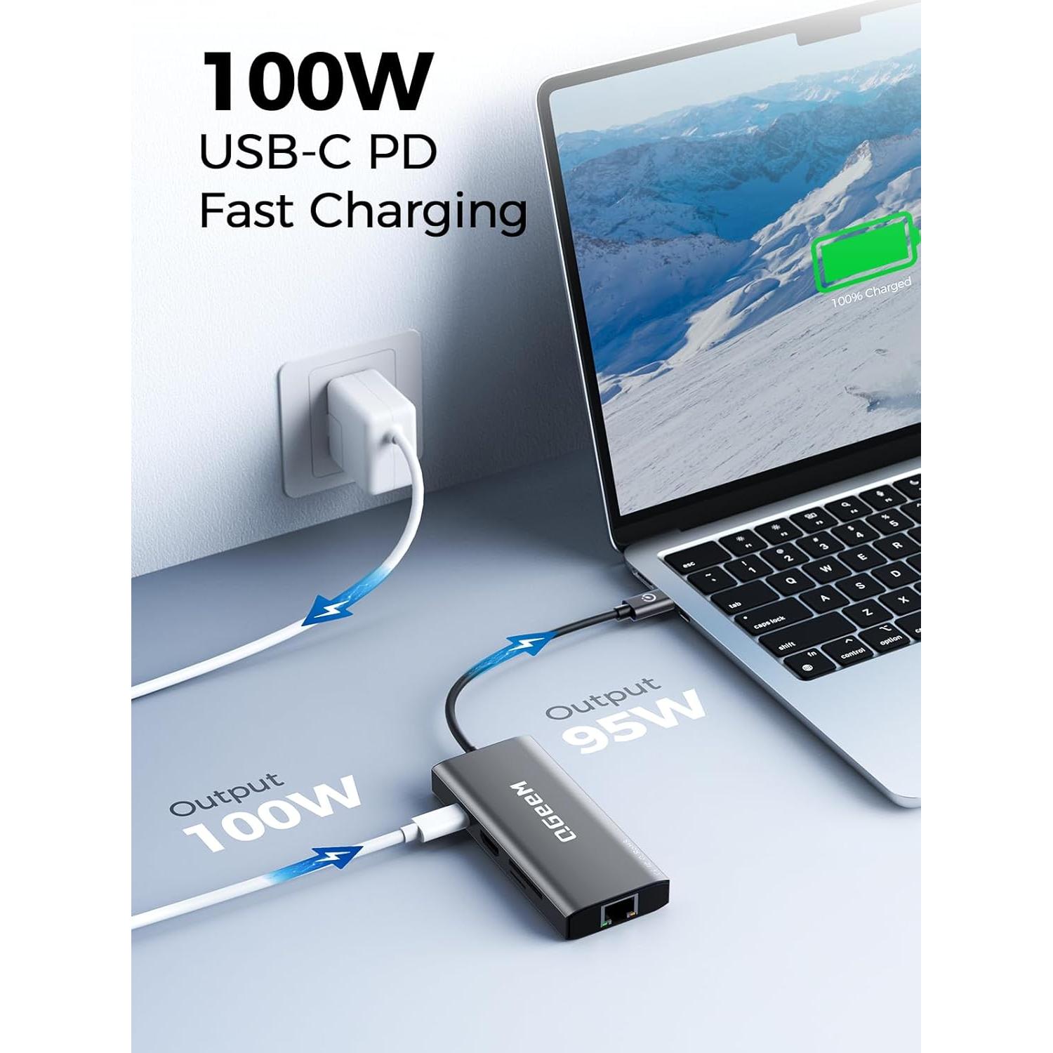 Hub USB C QGeeM 9 en 1 HDMI 4K 100W PD Ethernet SD TF