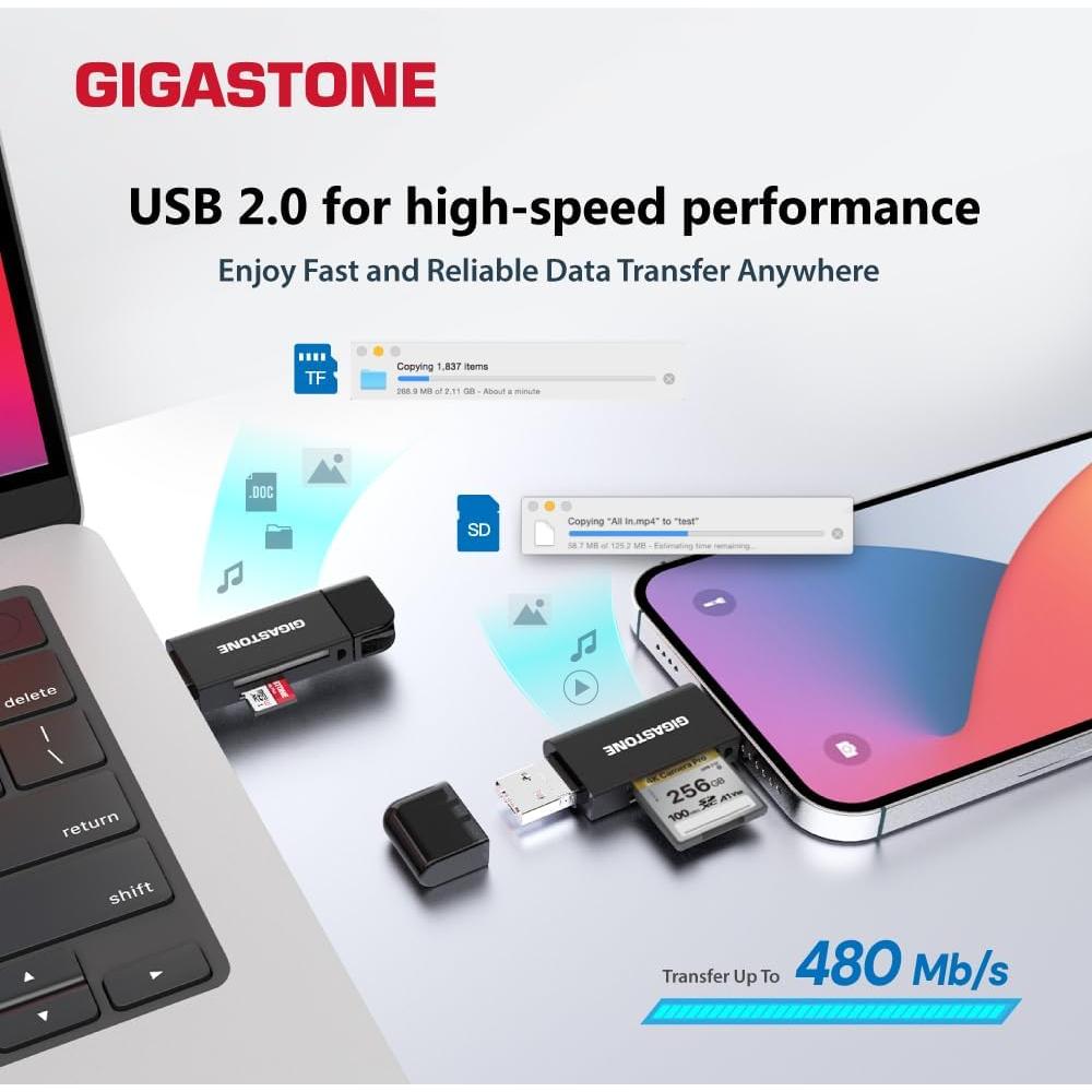 Lector de Tarjetas Gigastone 5-en-1 USB-A USB-C SD Micro SD