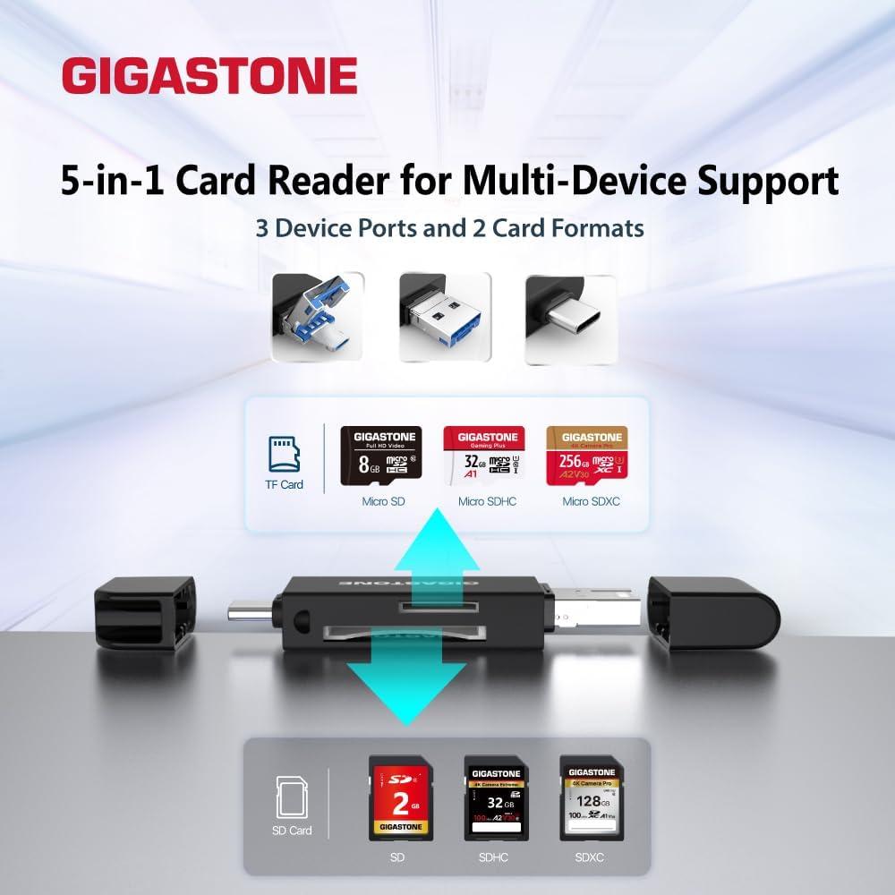 Lector de Tarjetas Gigastone 5-en-1 USB-A USB-C SD Micro SD