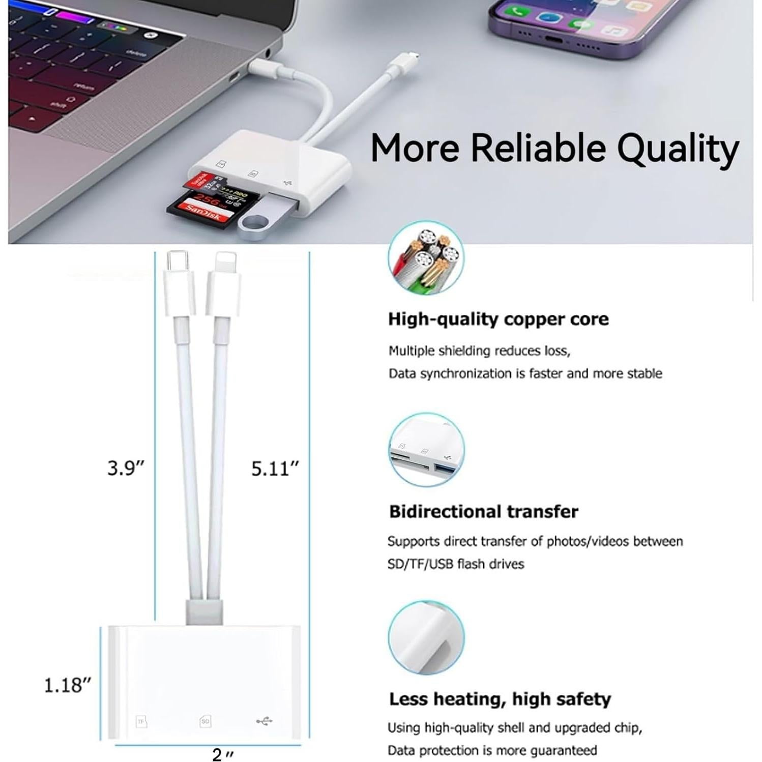 Lector de Tarjetas SD Luonanava 3 en 1 USB-C y Lightning