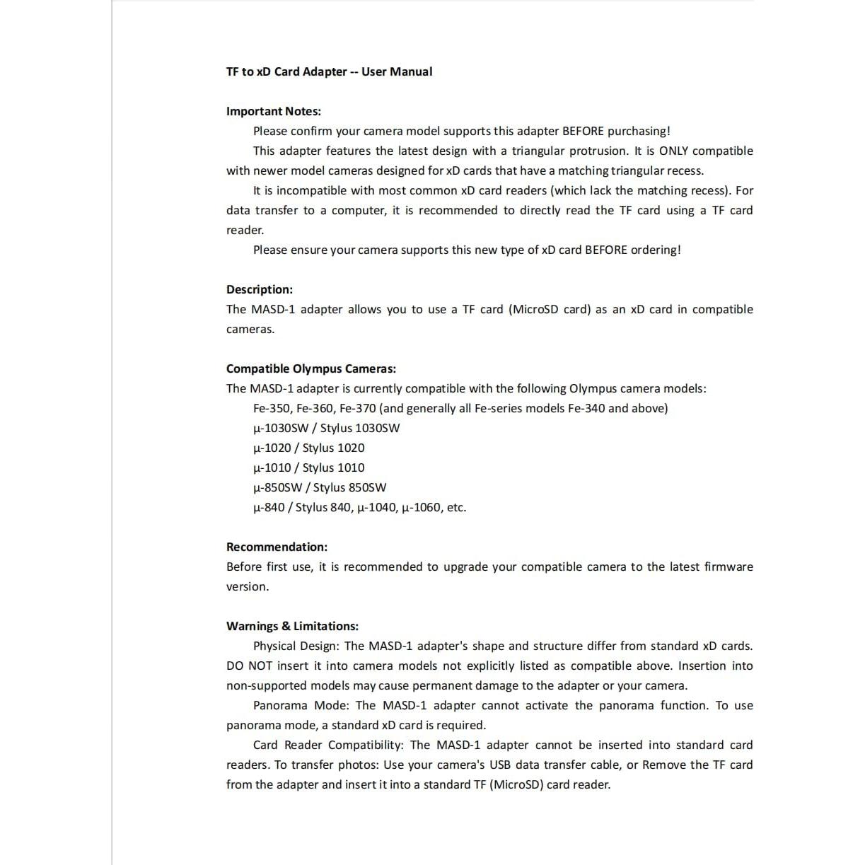 Adaptador Micro SD a XD Olympus UKCOCO 2.49x2.49 cm