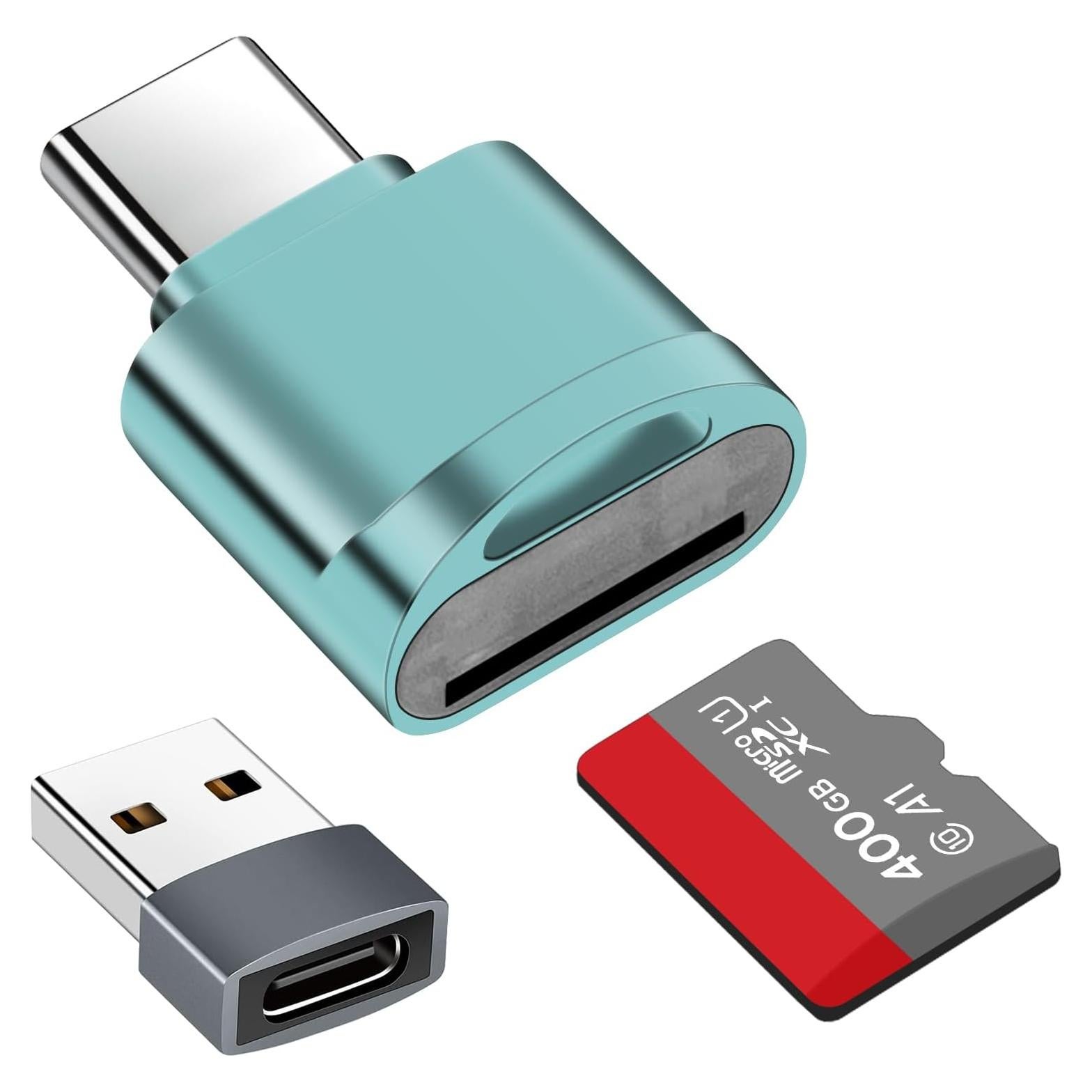 TF Card Reader, Micro SD Card Reader, Type C TF Memory Card Reader Adapter with USB C to USB Adapter Compatible with Laptops, MacBook, Samsung Galaxy (Blue)