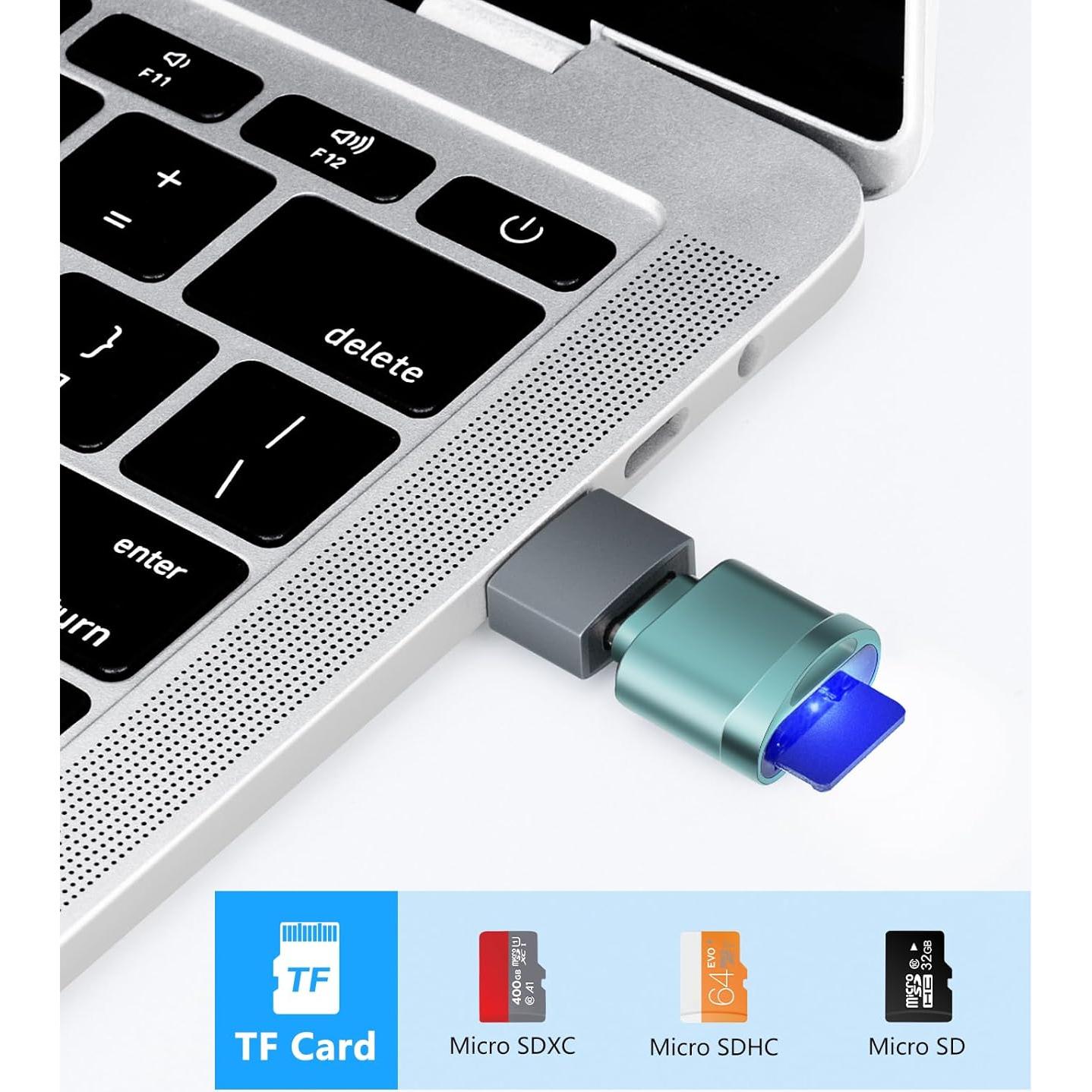 TF Card Reader, Micro SD Card Reader, Type C TF Memory Card Reader Adapter with USB C to USB Adapter Compatible with Laptops, MacBook, Samsung Galaxy (Blue)