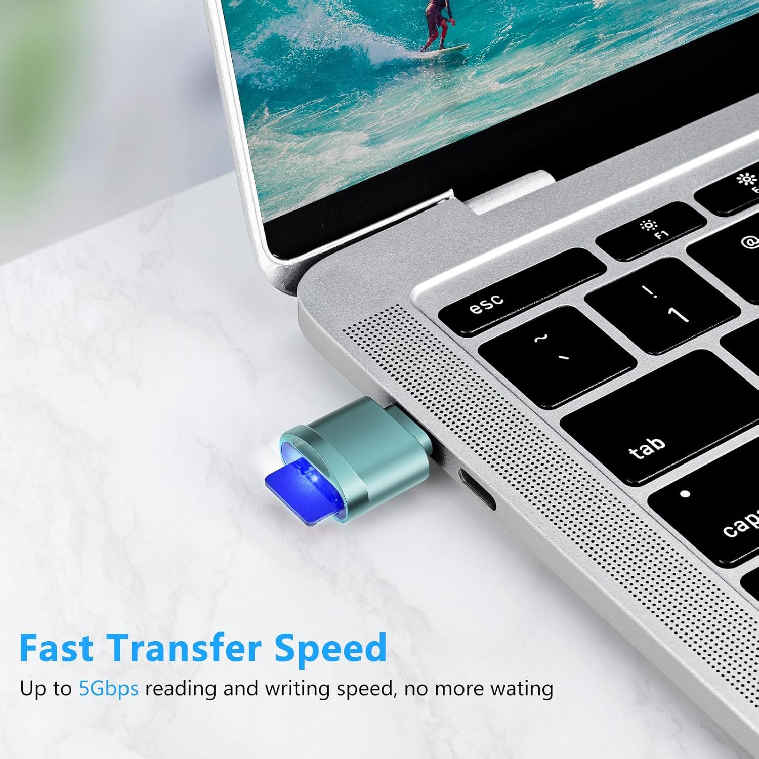 TF Card Reader, Micro SD Card Reader, Type C TF Memory Card Reader Adapter with USB C to USB Adapter Compatible with Laptops, MacBook, Samsung Galaxy (Blue)