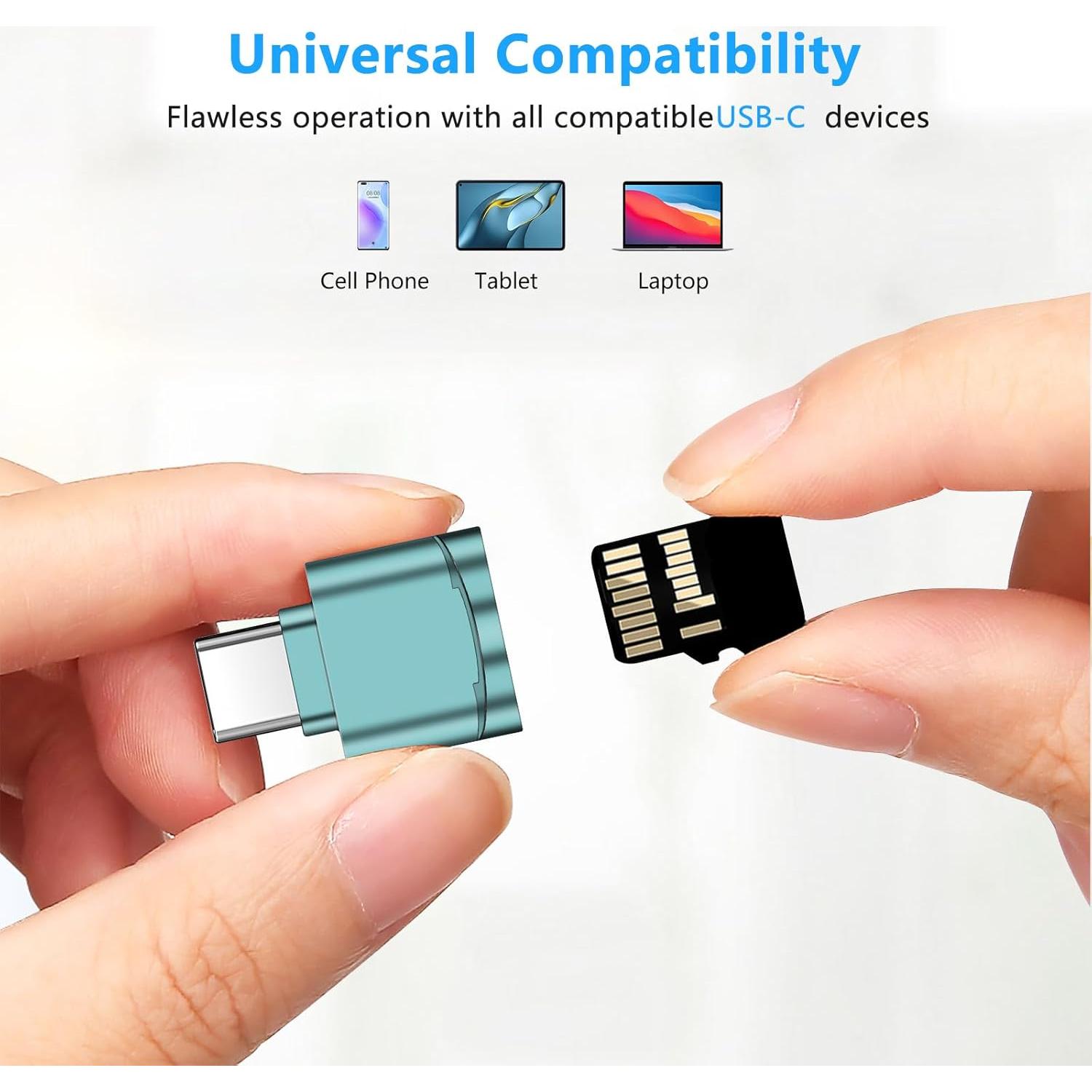TF Card Reader, Micro SD Card Reader, Type C TF Memory Card Reader Adapter with USB C to USB Adapter Compatible with Laptops, MacBook, Samsung Galaxy (Blue)