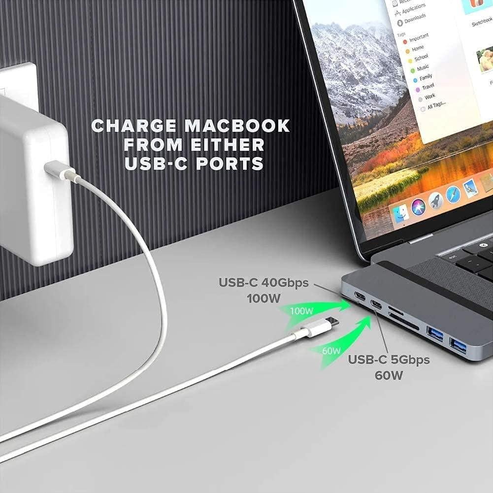 Adaptador USB C HyperDrive Duo 7-en-2 para MacBook Pro - HDMI 4K, USB-A 3.1, 100W